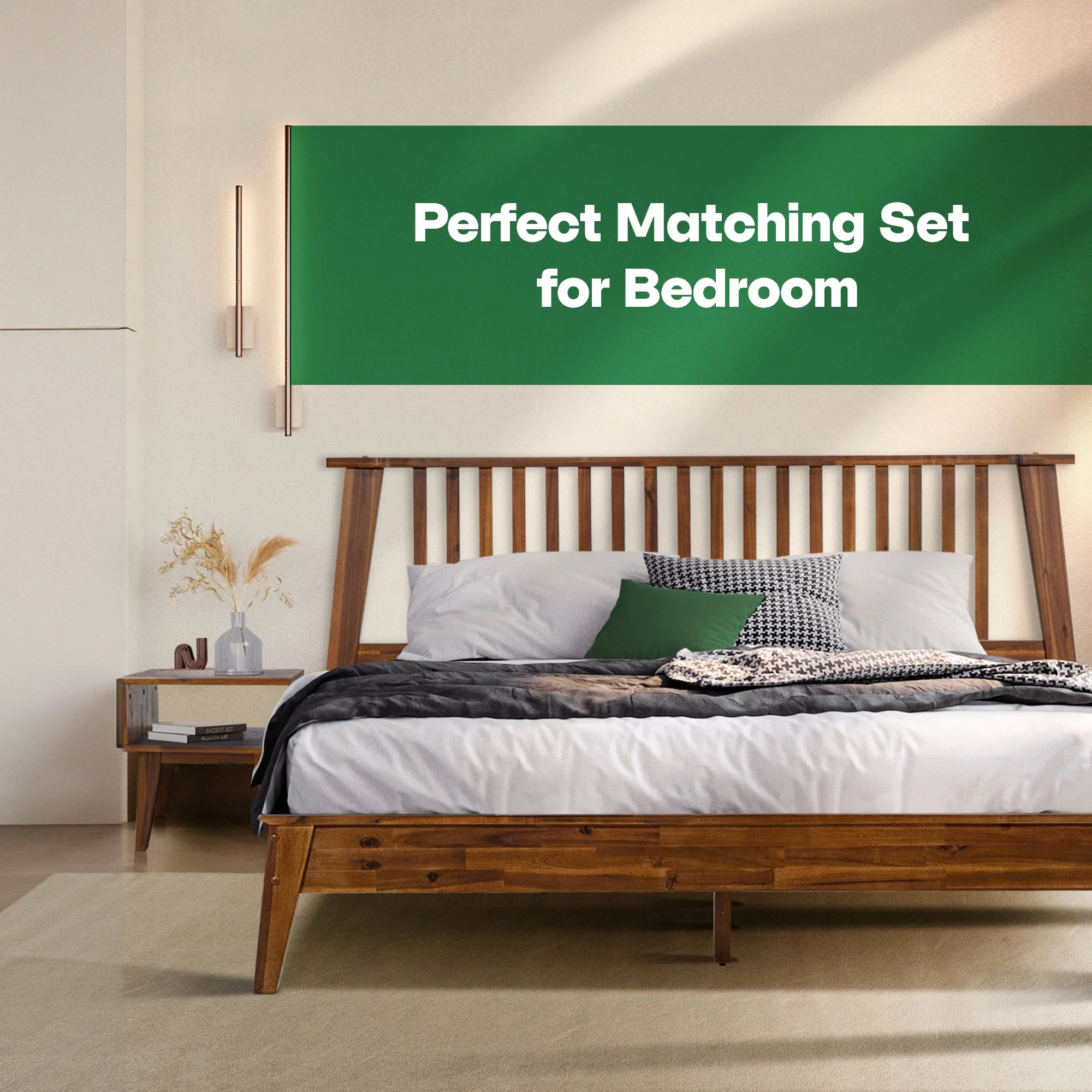Acacia Kaylin Bed Frame & Nightstand Set for a Stylish Bedroom - Image 10