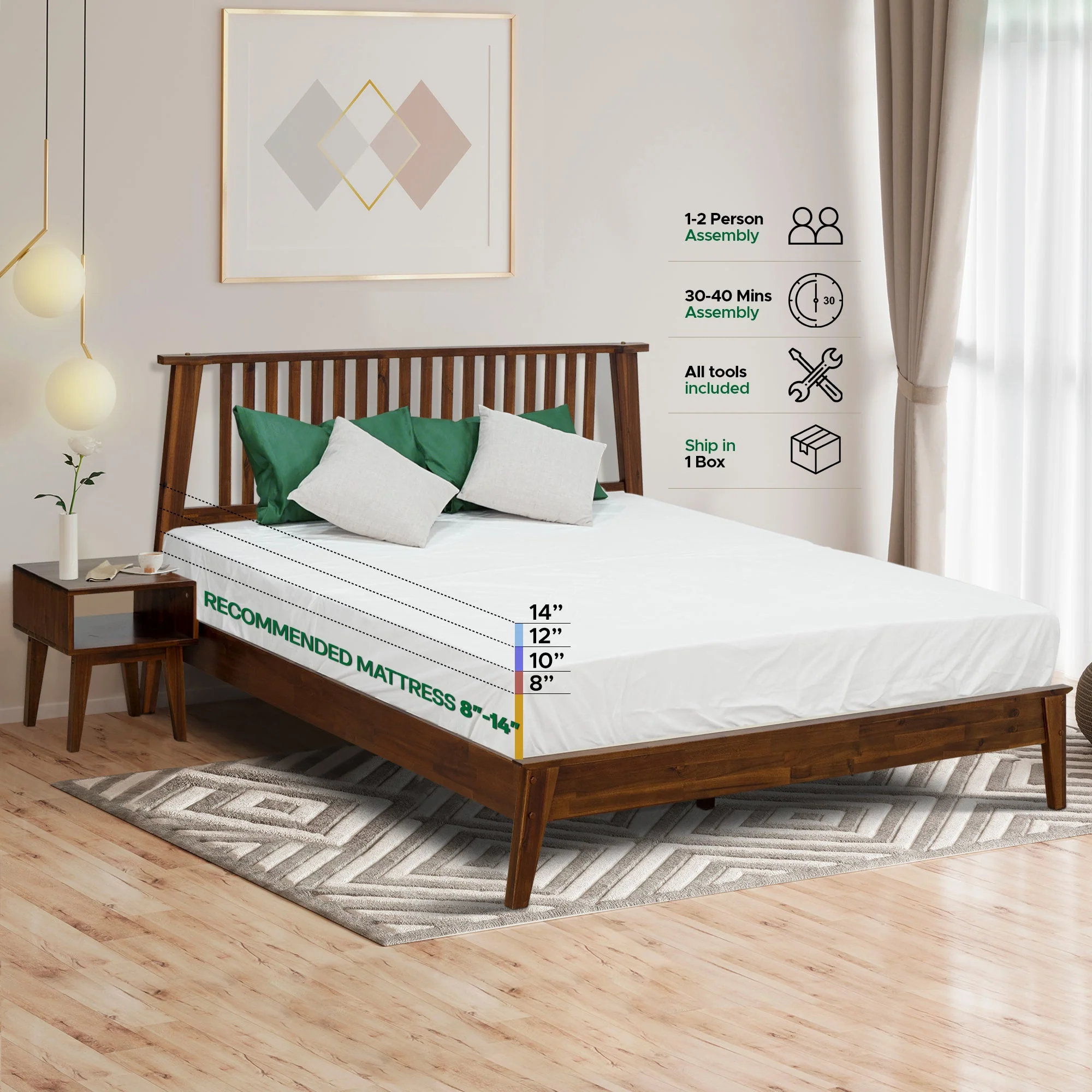 Acacia Kaylin Bed Frame & Nightstand Set for a Stylish Bedroom - Image 12