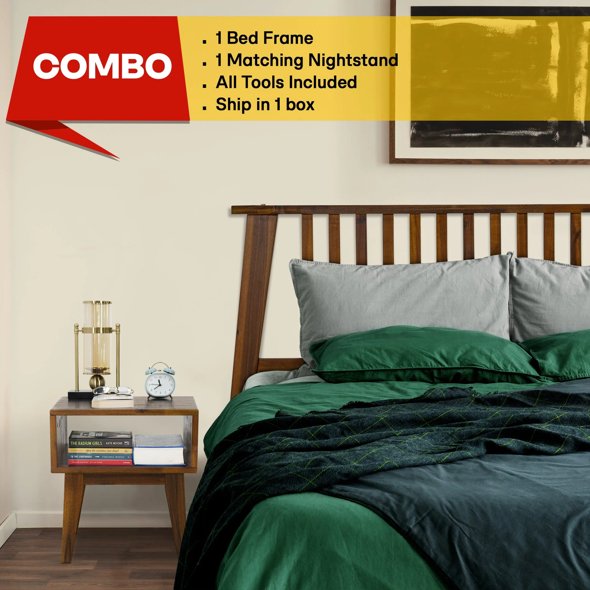 Acacia Kaylin Bed Frame & Nightstand Set for a Stylish Bedroom - Image 15