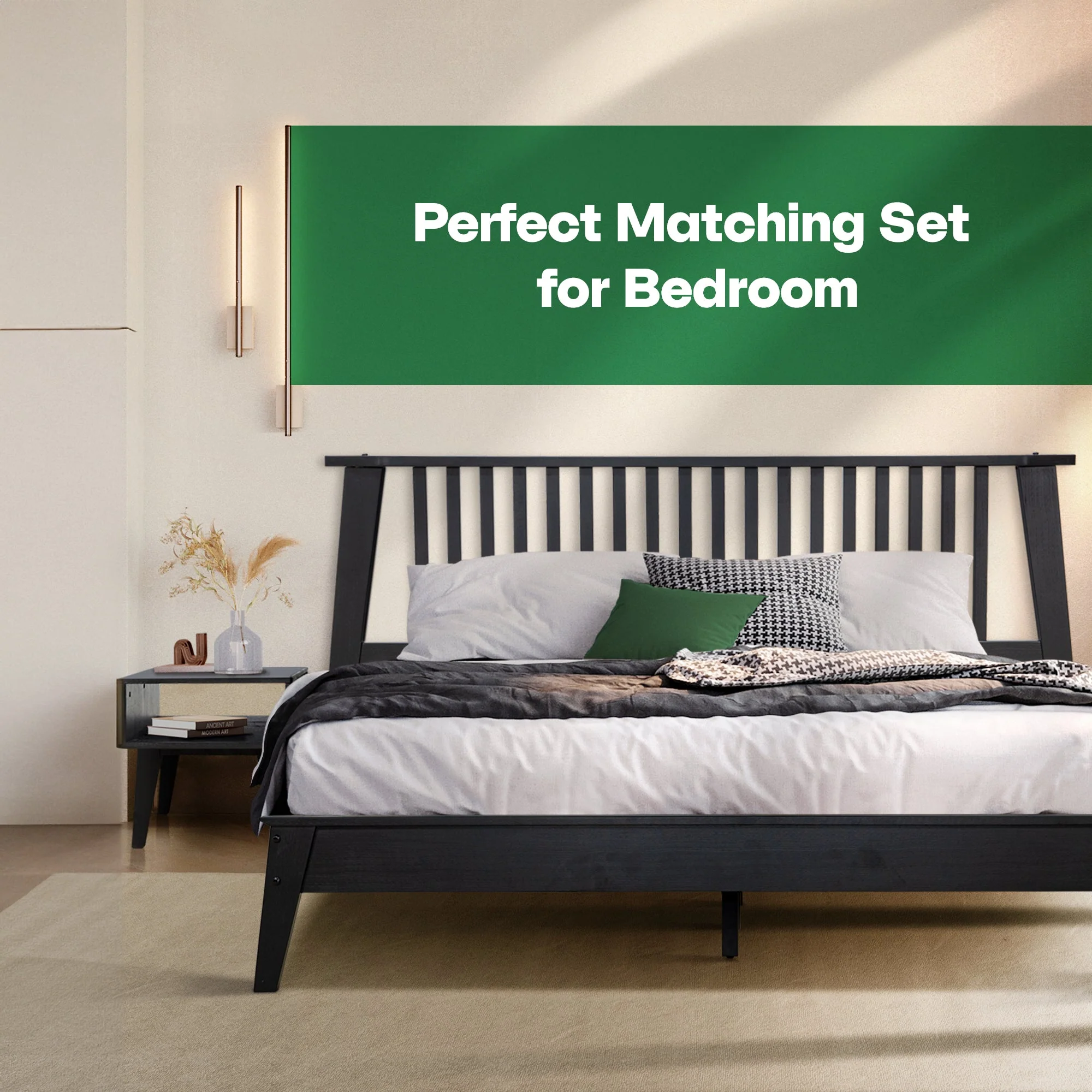 Acacia Kaylin Bed Frame & Nightstand Set for a Stylish Bedroom - Image 2