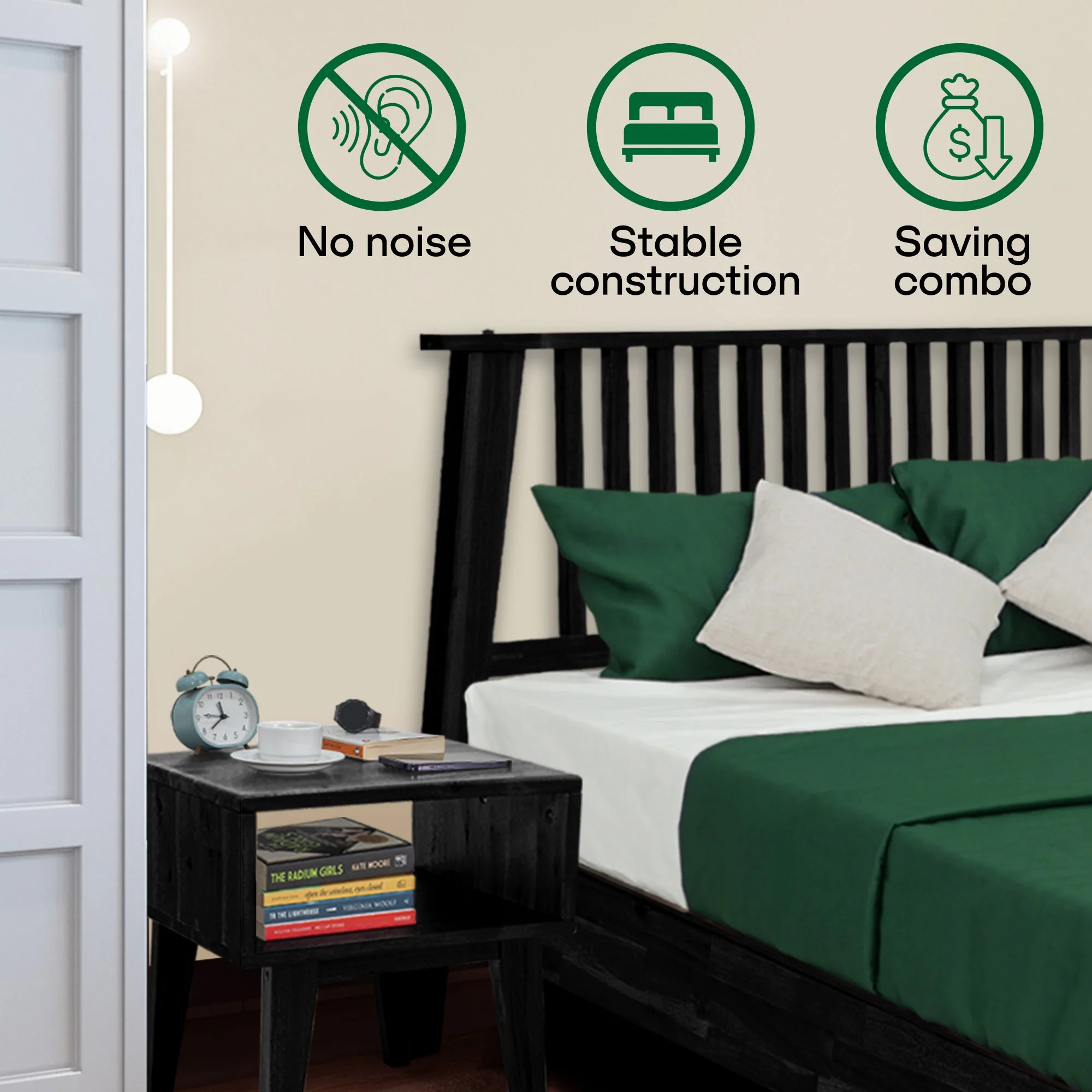 Acacia Kaylin Bed Frame & Nightstand Set for a Stylish Bedroom - Image 3