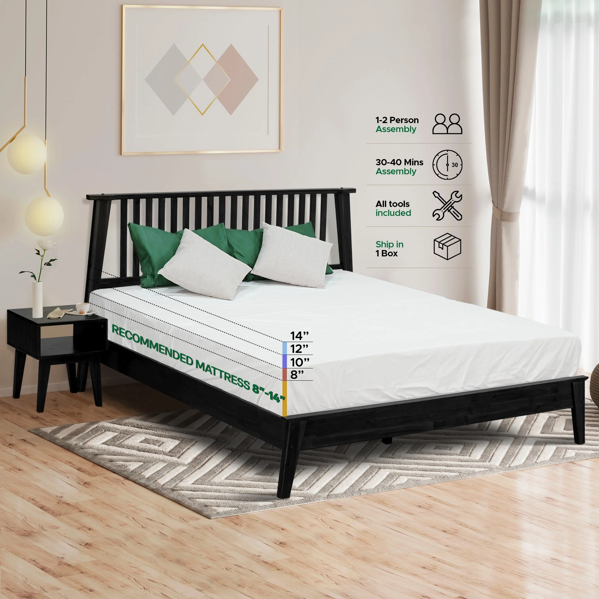 Acacia Kaylin Bed Frame & Nightstand Set for a Stylish Bedroom - Image 4