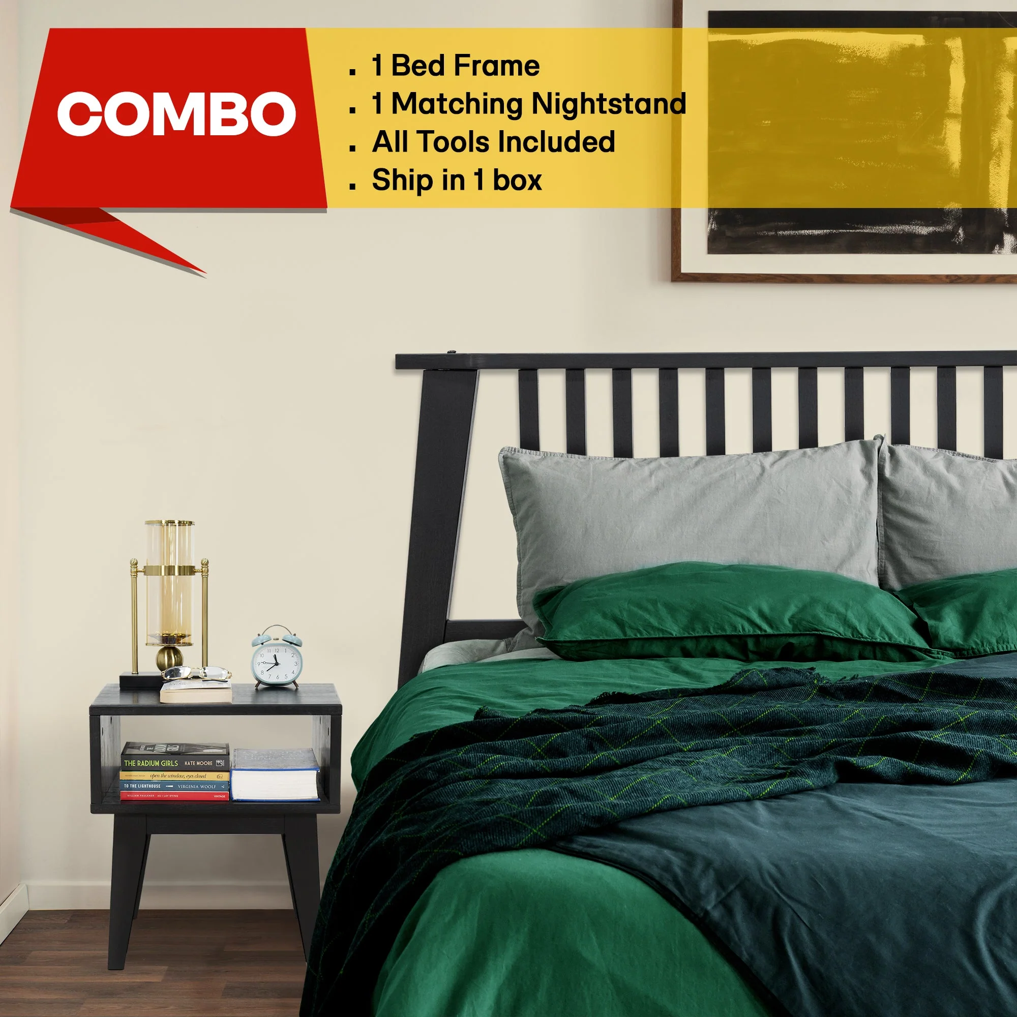Acacia Kaylin Bed Frame & Nightstand Set for a Stylish Bedroom - Image 7
