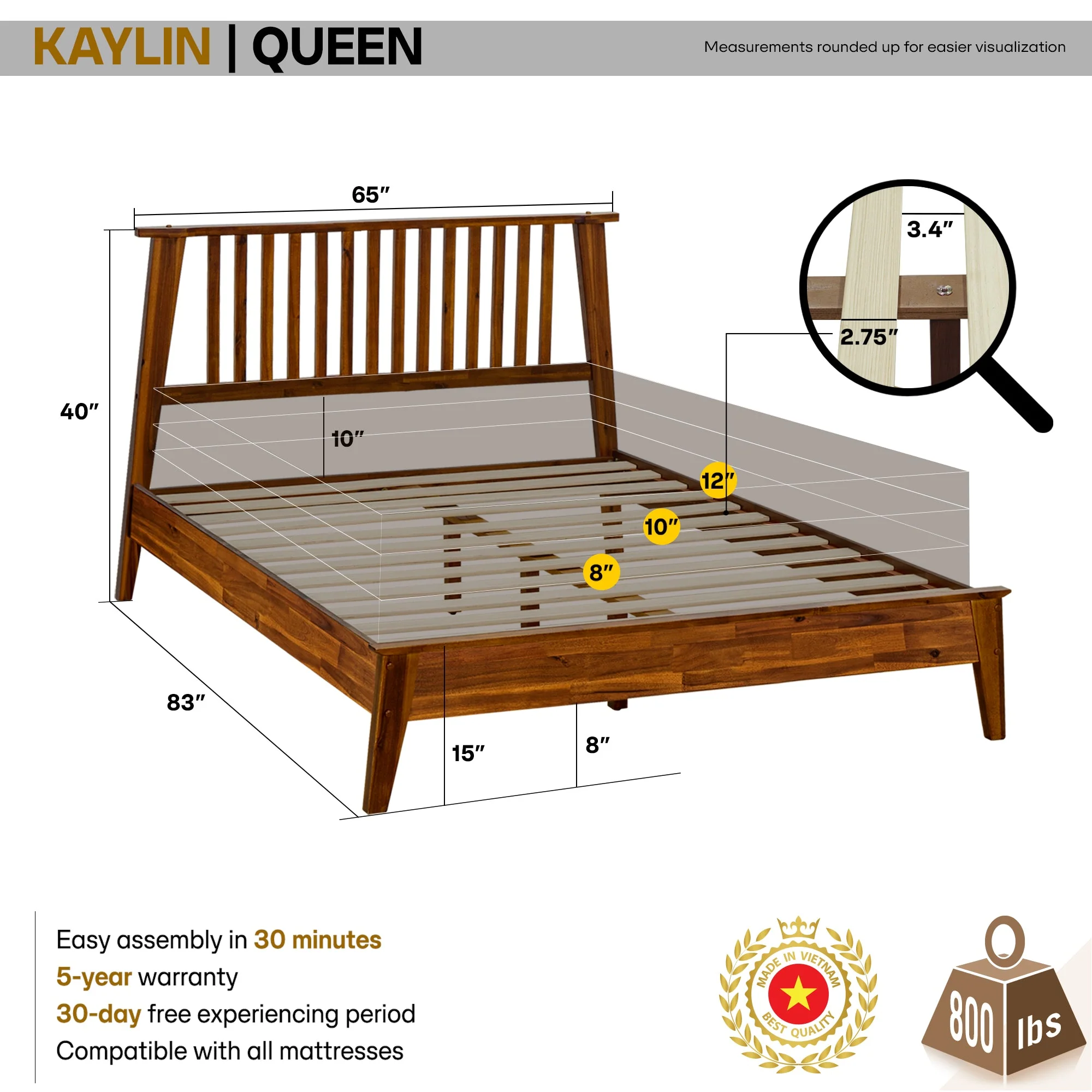 Acacia Kaylin Solid Wood Bed Frame for Durable Style and Comfort - Image 14