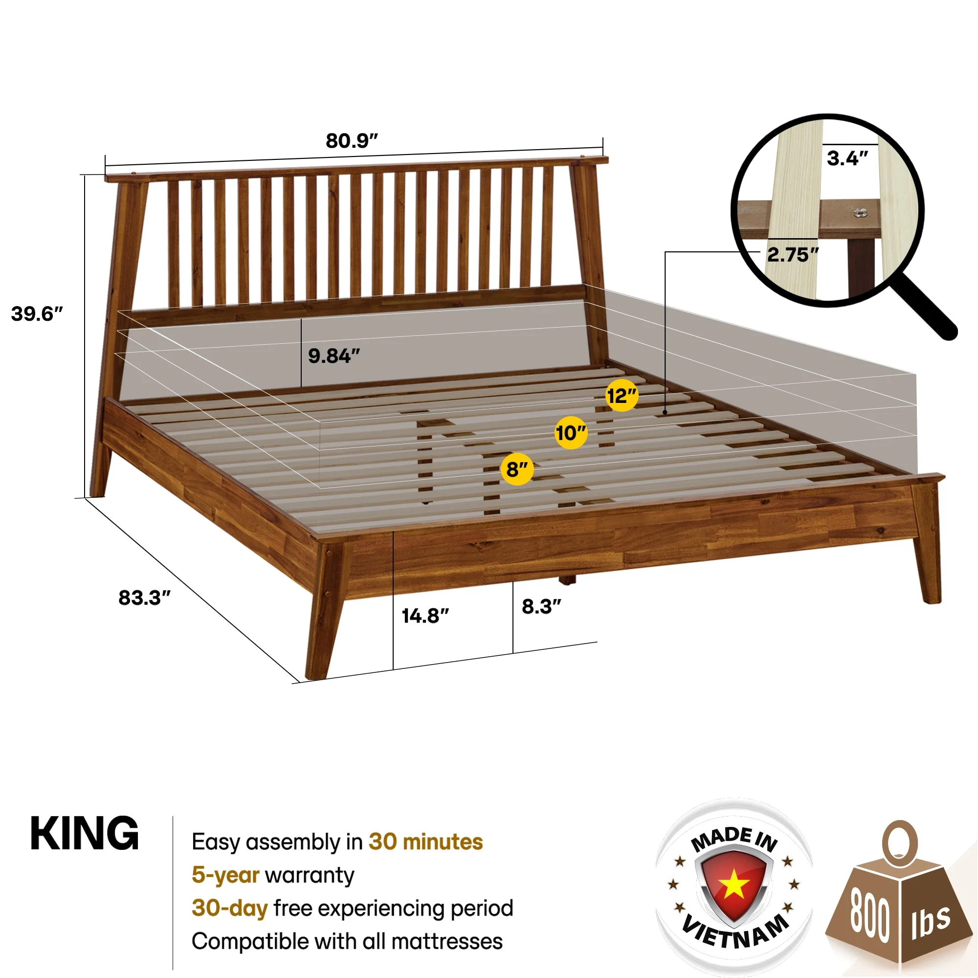 Acacia Kaylin Solid Wood Bed Frame for Durable Style and Comfort - Image 23