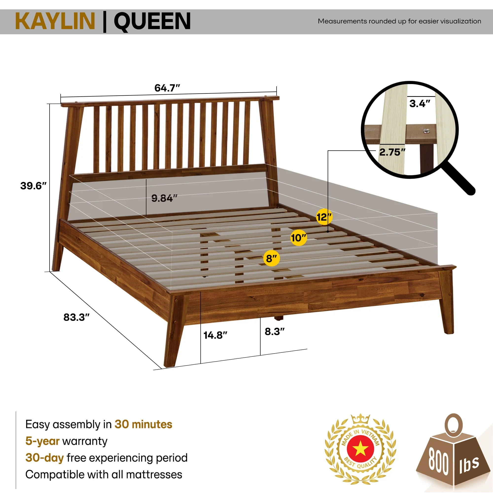 Acacia Kaylin Solid Wood Bed Frame for Durable Style and Comfort - Image 24