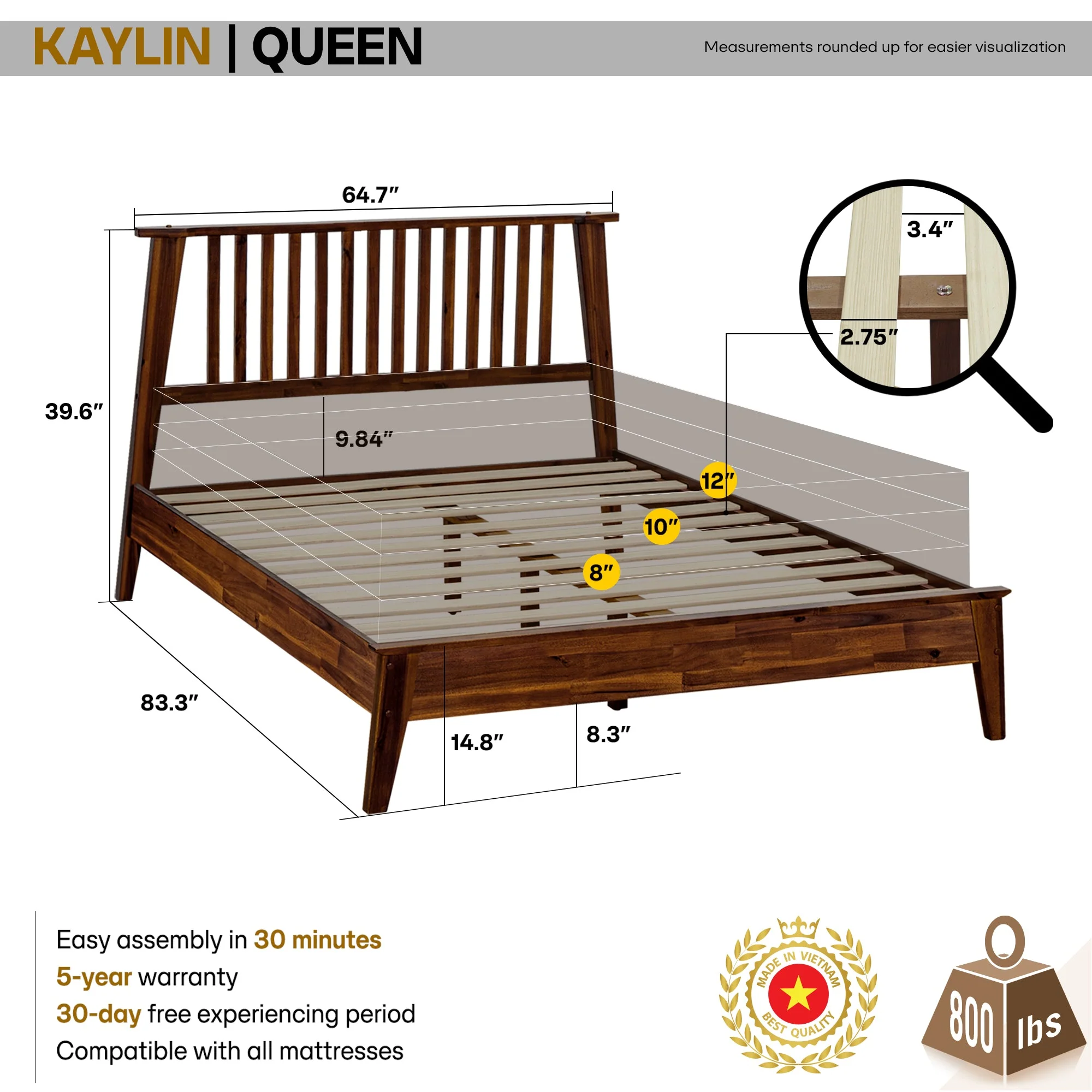 Acacia Kaylin Solid Wood Bed Frame for Durable Style and Comfort - Image 4