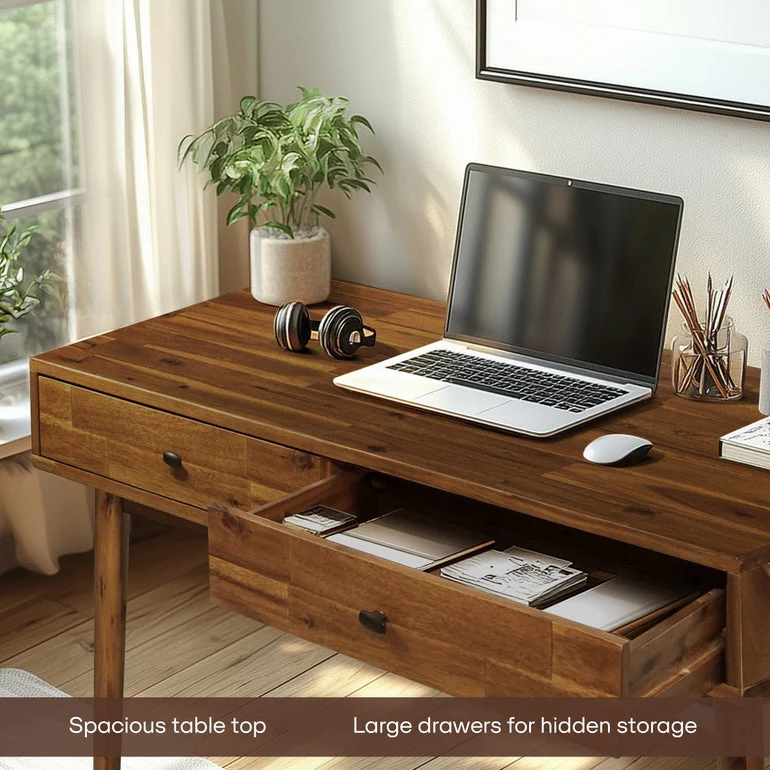 Acacia Lagom 48" Solid Wood Work Desk with Drawers for Functional Home Office - Image 11
