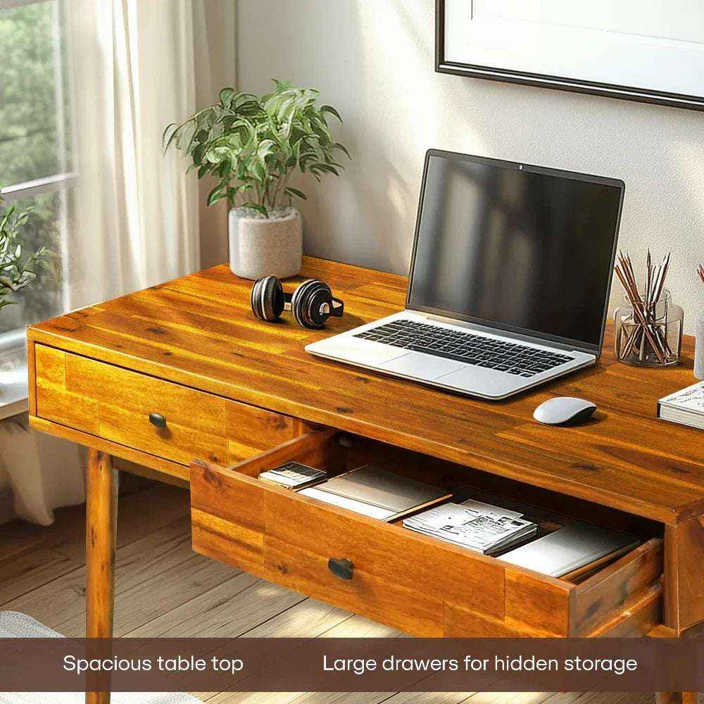 Acacia Lagom 48" Solid Wood Work Desk with Drawers for Functional Home Office - Image 2