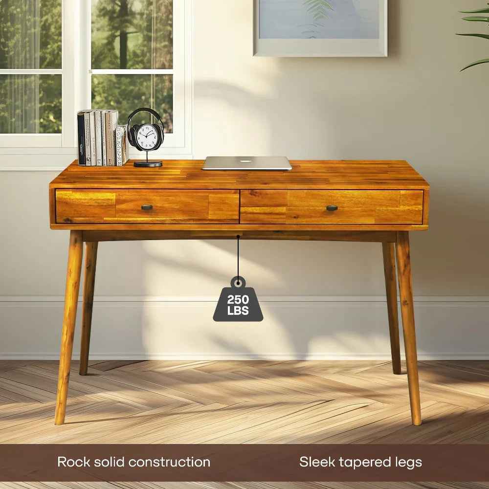 Acacia Lagom 48" Solid Wood Work Desk with Drawers for Functional Home Office - Image 4
