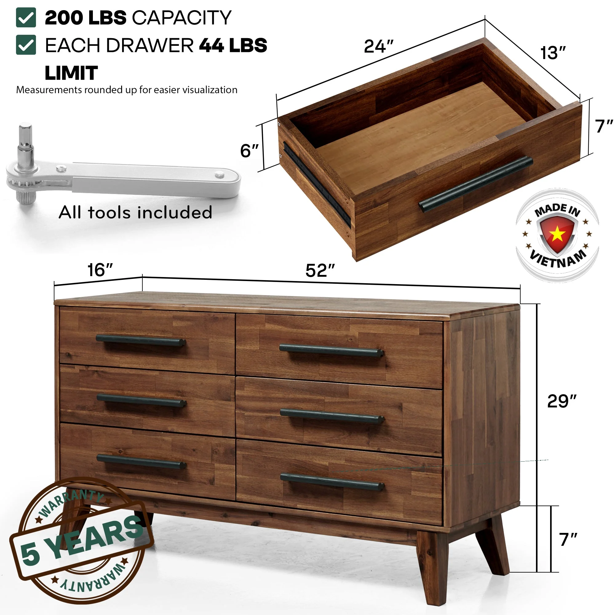 Acacia Legacy Solid Wood Dresser for Timeless Elegance and Durability - Image 14
