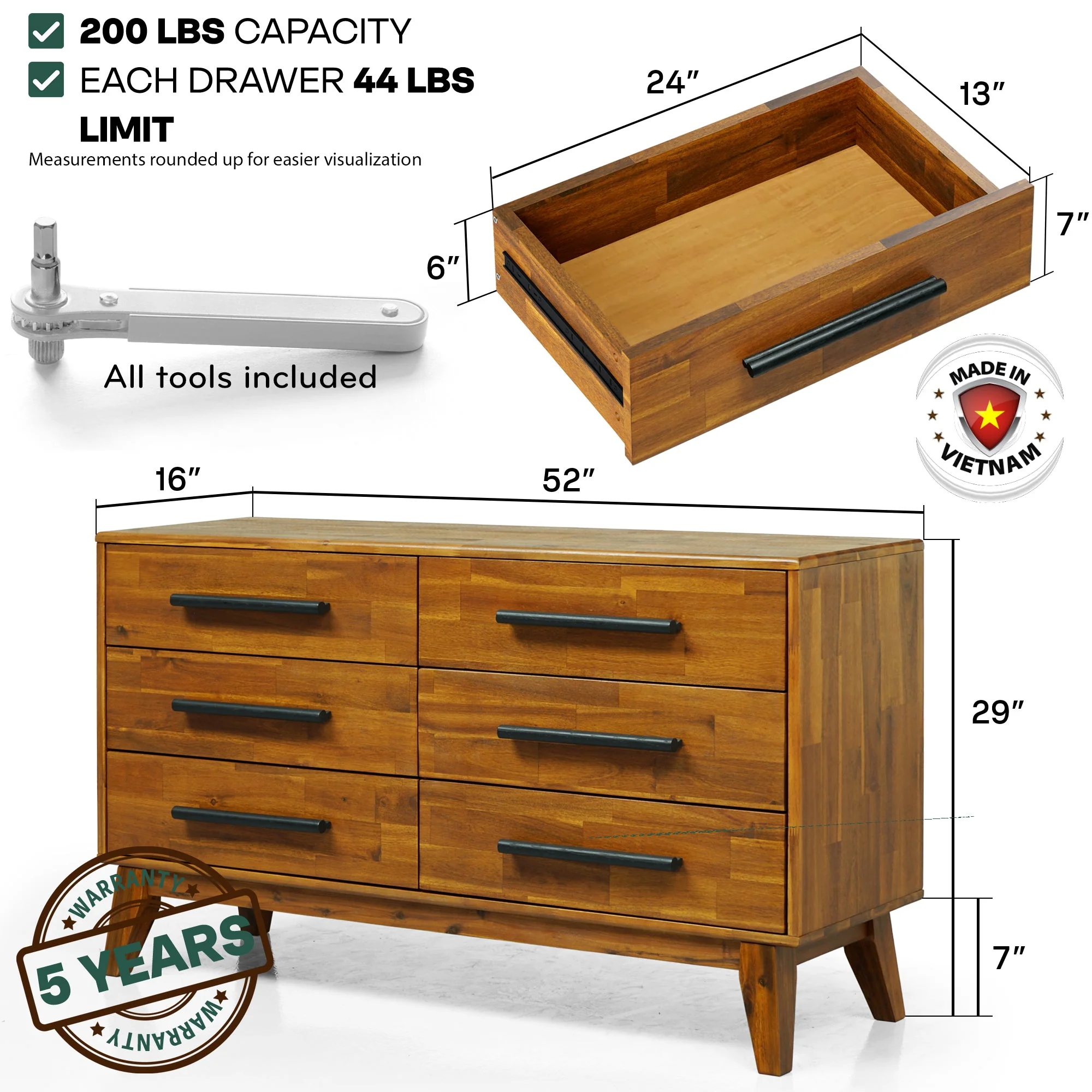 Acacia Legacy Solid Wood Dresser for Timeless Elegance and Durability - Image 3