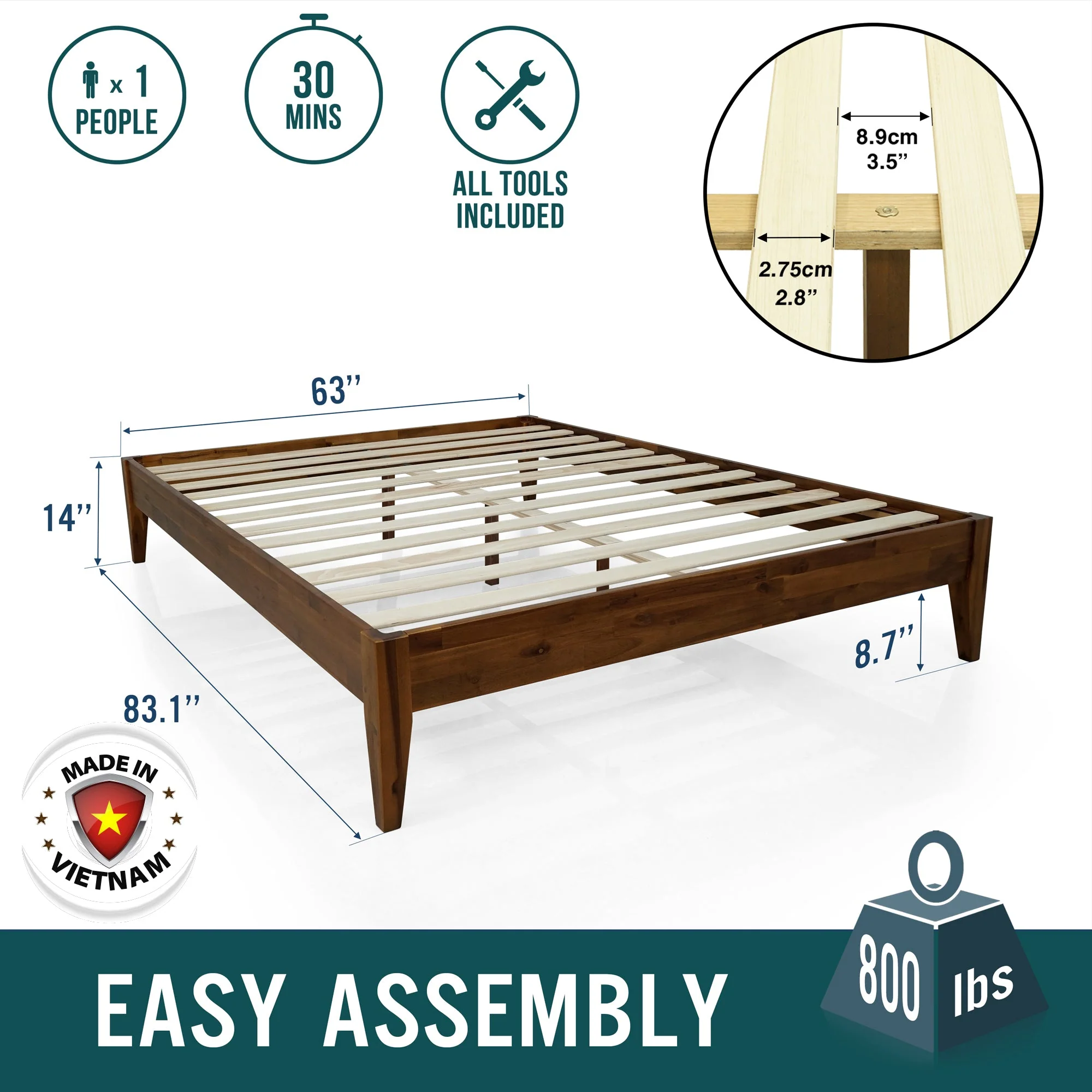 Acacia Mervyn Solid Wood Platform Bed for Timeless Comfort and Style - Image 14