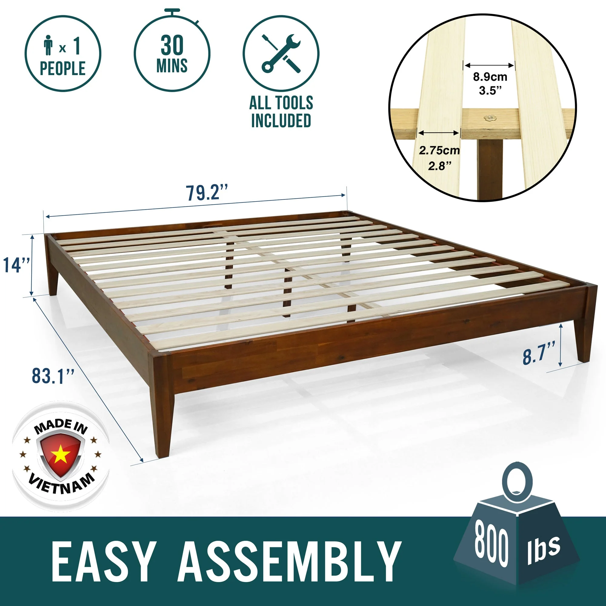 Acacia Mervyn Solid Wood Platform Bed for Timeless Comfort and Style - Image 3
