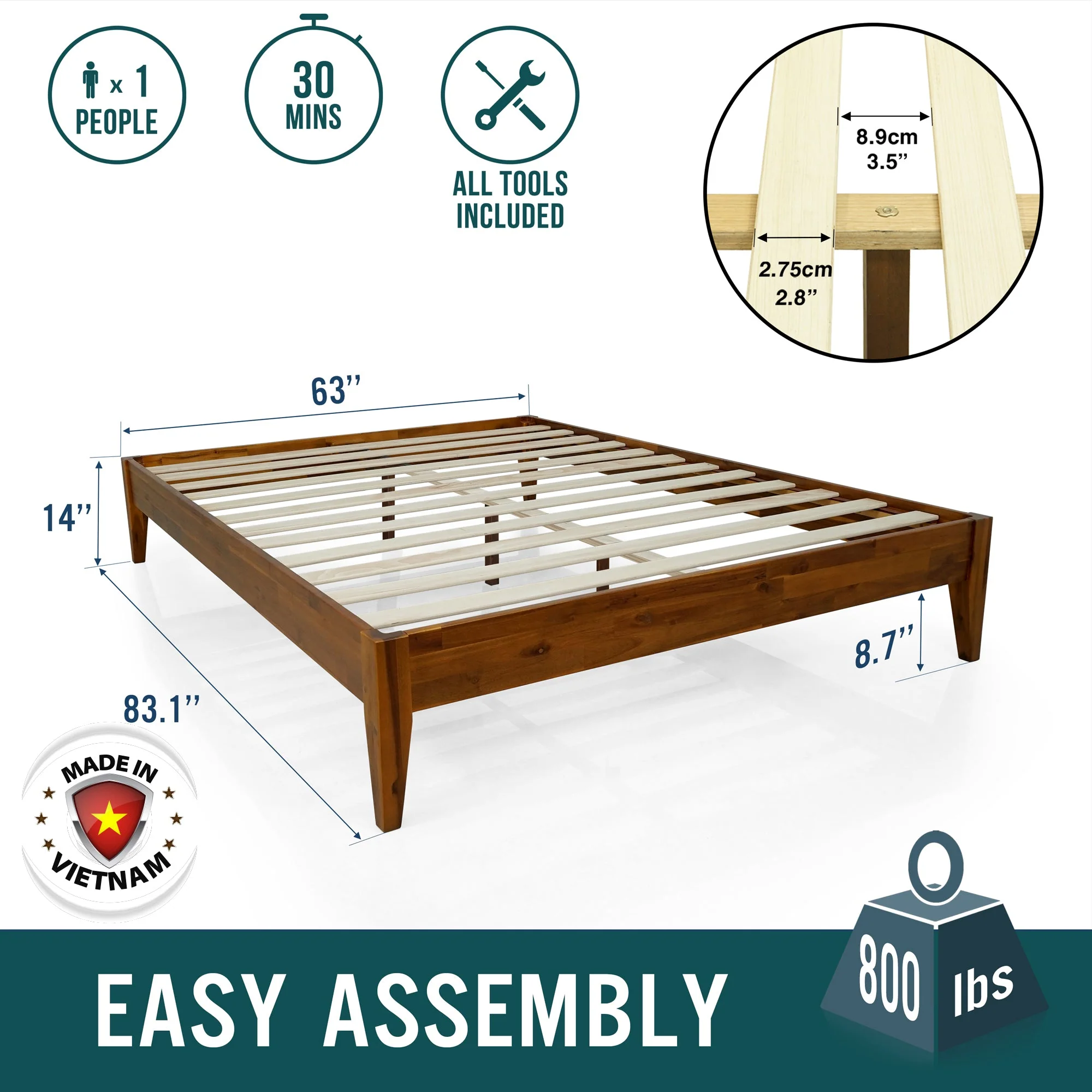 Acacia Mervyn Solid Wood Platform Bed for Timeless Comfort and Style - Image 4