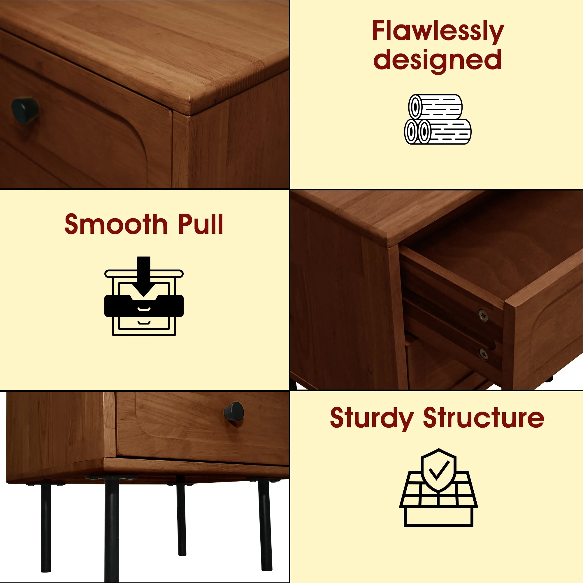 Acacia Savana Mid-Century 2 - Drawer Solid Wood Nightstand - Image 14
