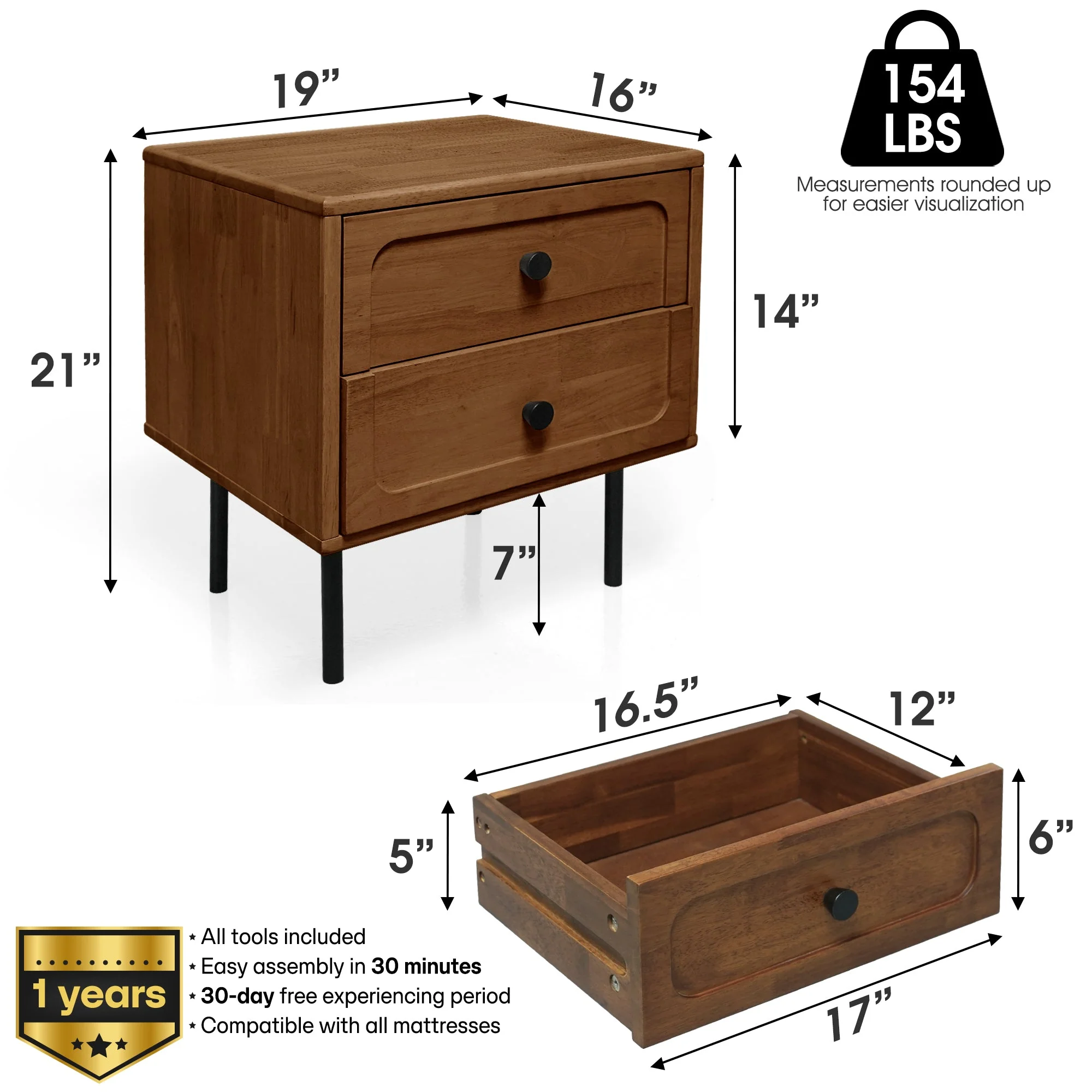Acacia Savana Mid-Century 2 - Drawer Solid Wood Nightstand - Image 2