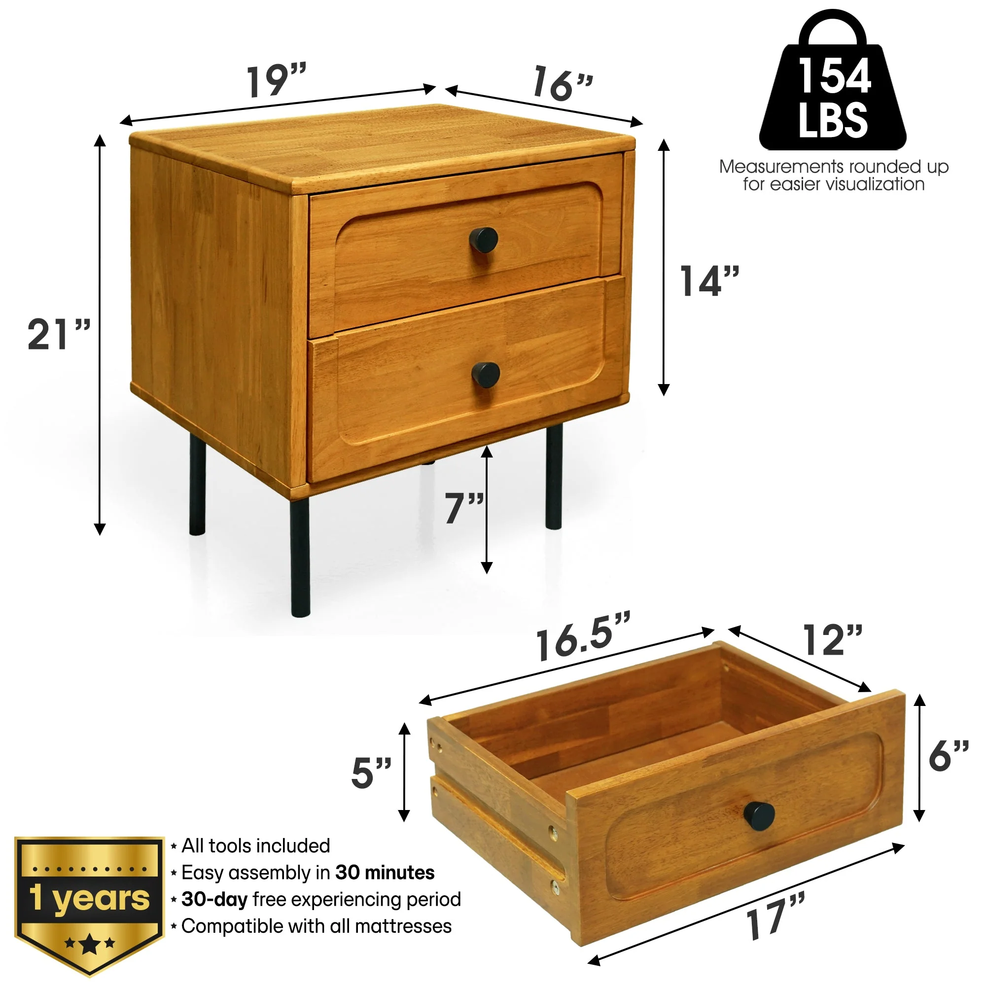 Acacia Savana Mid-Century 2 - Drawer Solid Wood Nightstand - Image 20