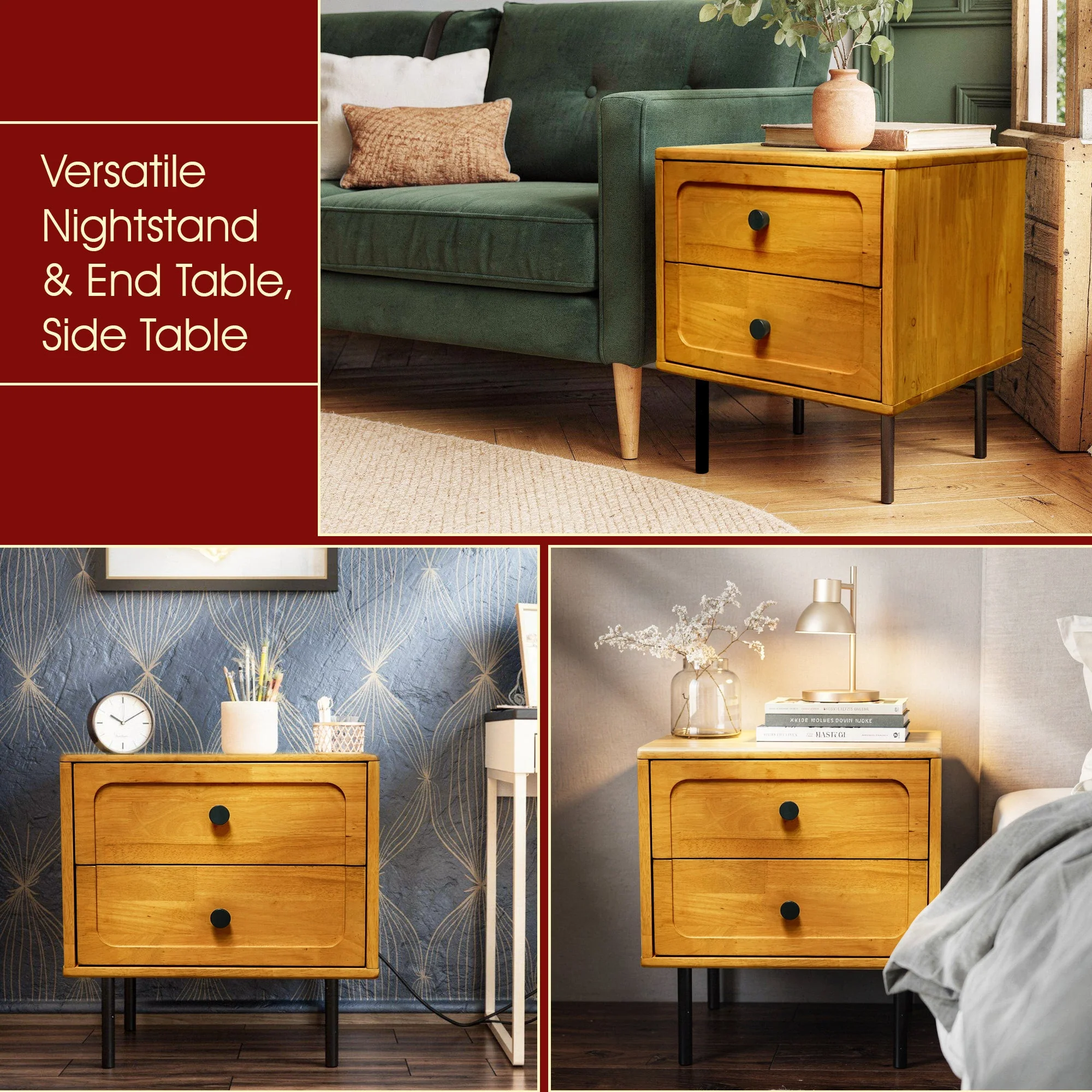 Acacia Savana Mid-Century 2 - Drawer Solid Wood Nightstand - Image 25