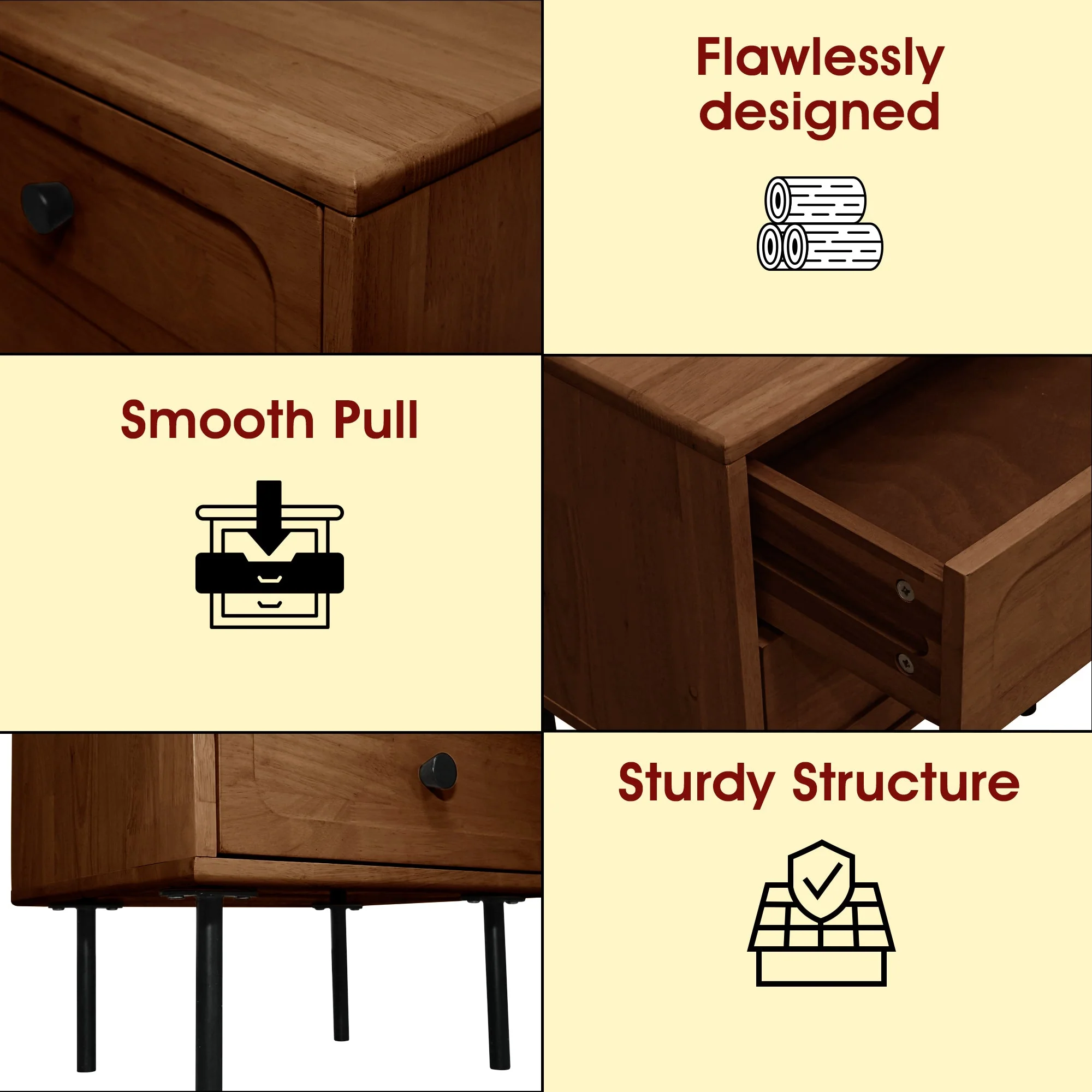 Acacia Savana Mid-Century 2 - Drawer Solid Wood Nightstand - Image 5