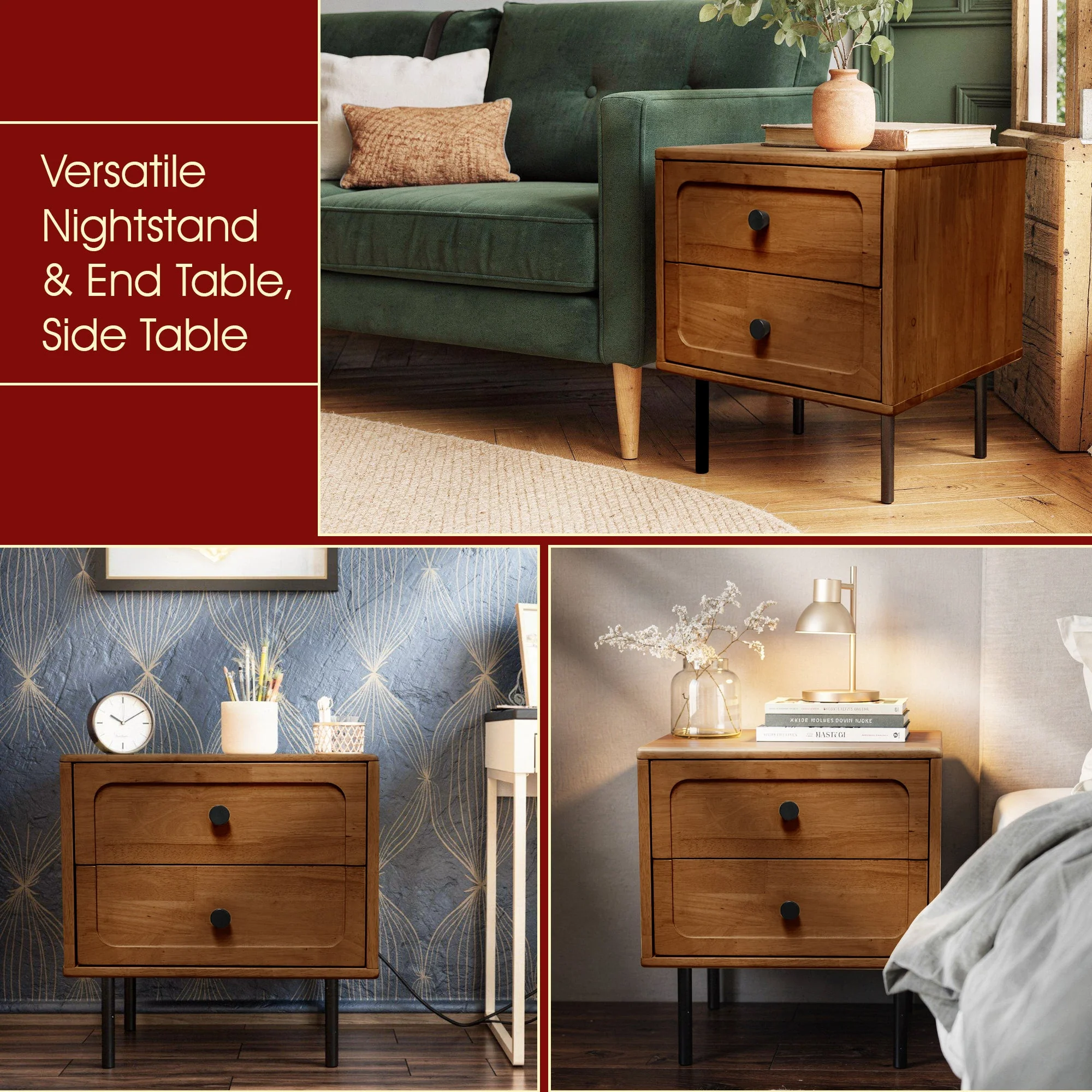 Acacia Savana Mid-Century 2 - Drawer Solid Wood Nightstand - Image 7