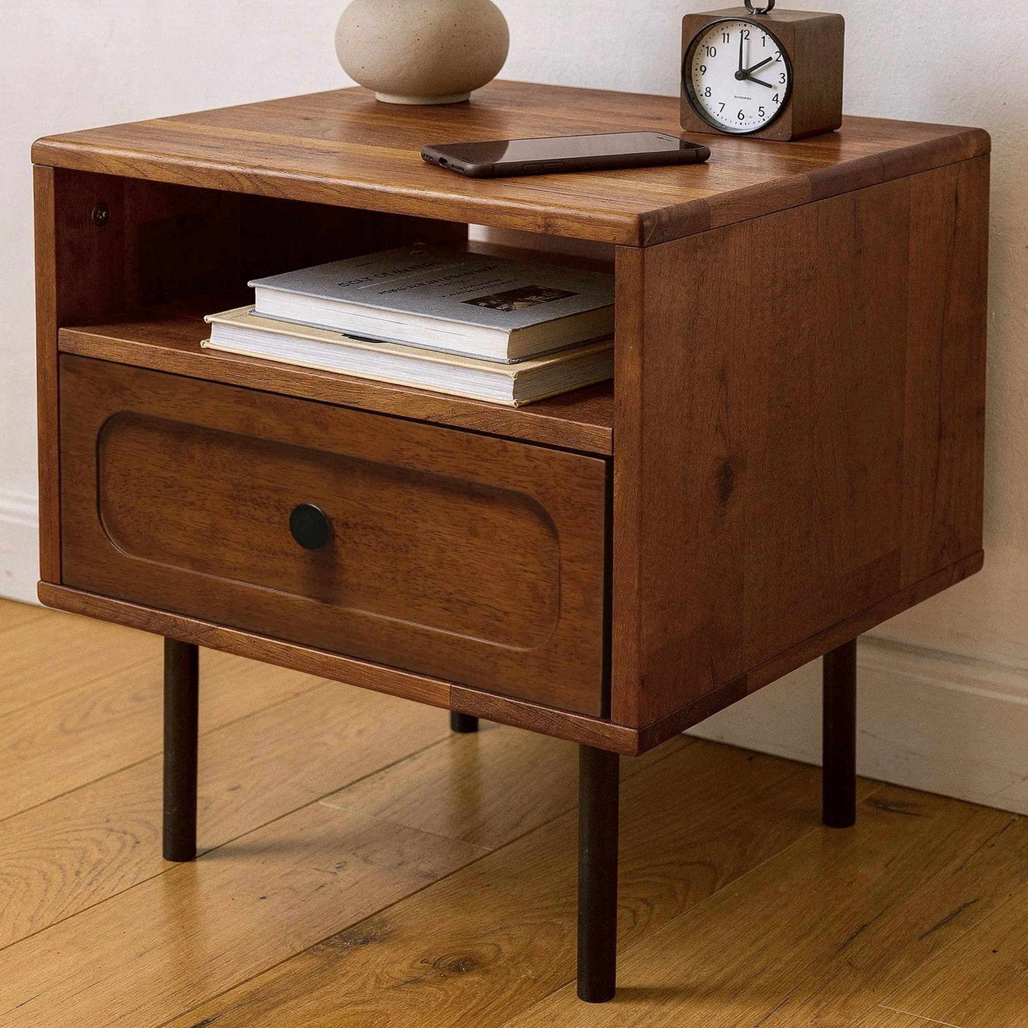 Acacia Savana Mid-Century Modern Single Drawer Solid Wood Nightstand - Image 10