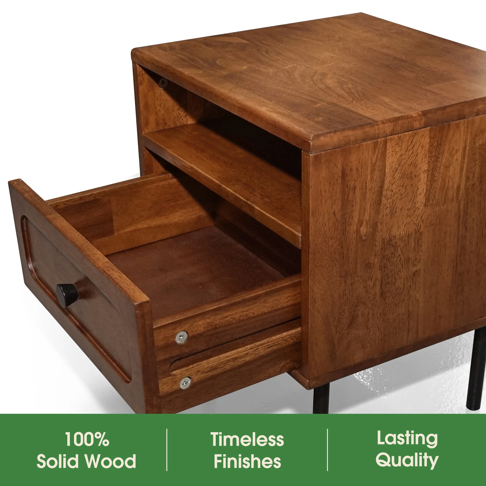Acacia Savana Mid-Century Modern Single Drawer Solid Wood Nightstand - Image 13