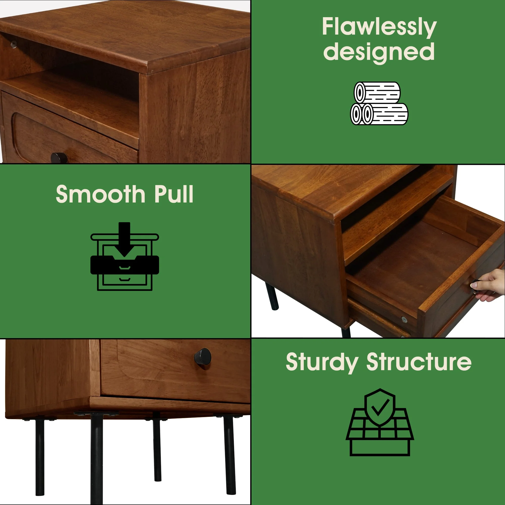 Acacia Savana Mid-Century Modern Single Drawer Solid Wood Nightstand - Image 14