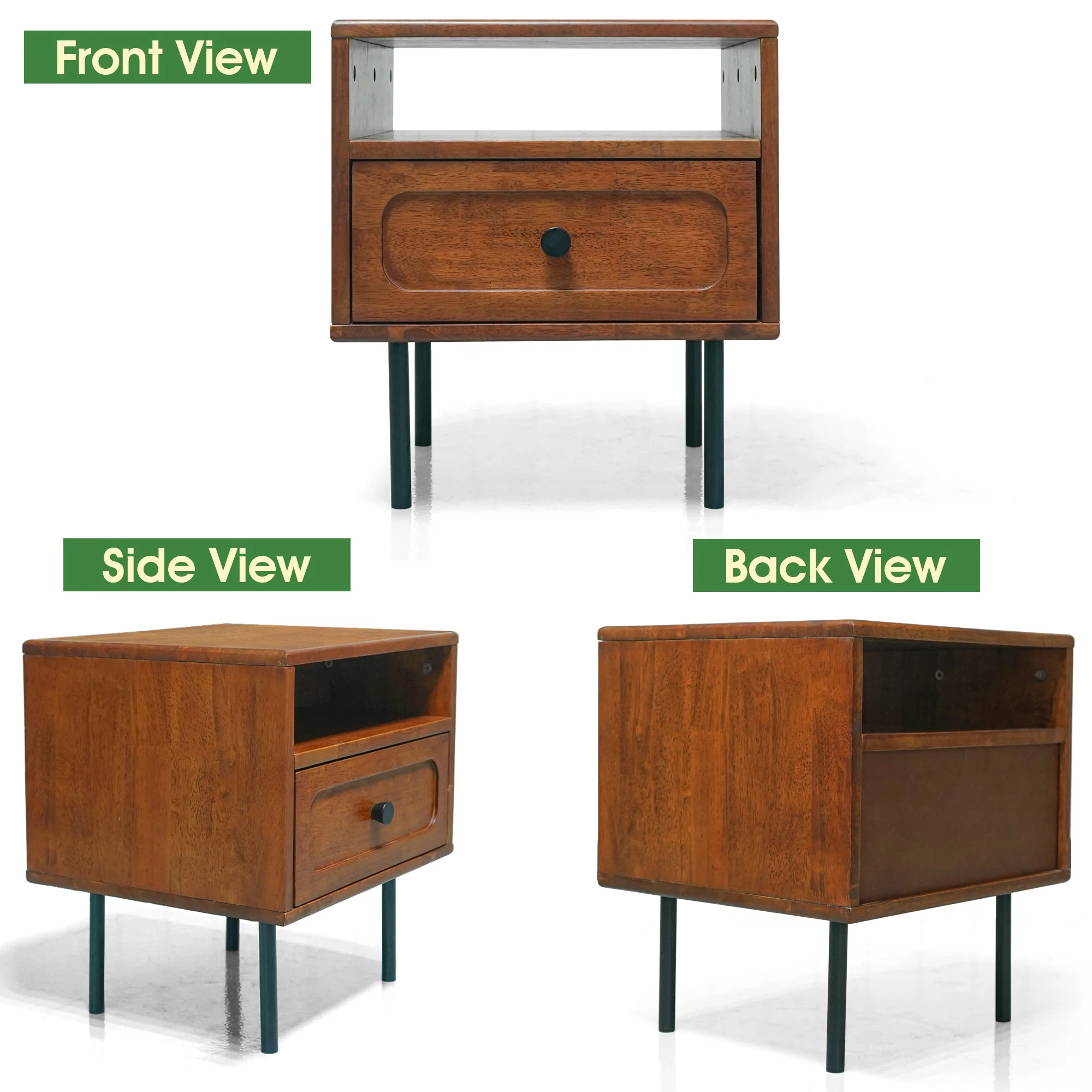 Acacia Savana Mid-Century Modern Single Drawer Solid Wood Nightstand - Image 17