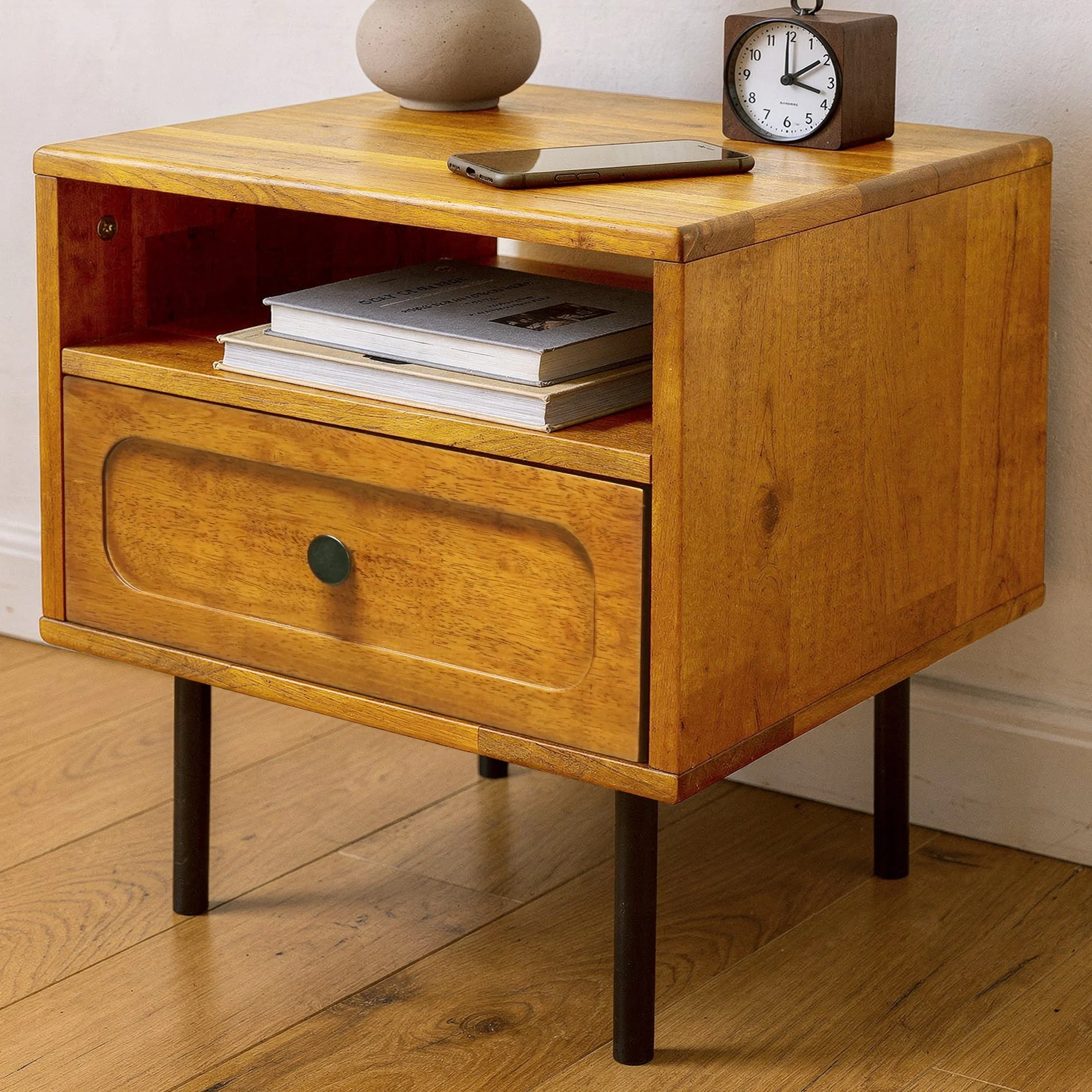 Acacia Savana Mid-Century Modern Single Drawer Solid Wood Nightstand - Image 19
