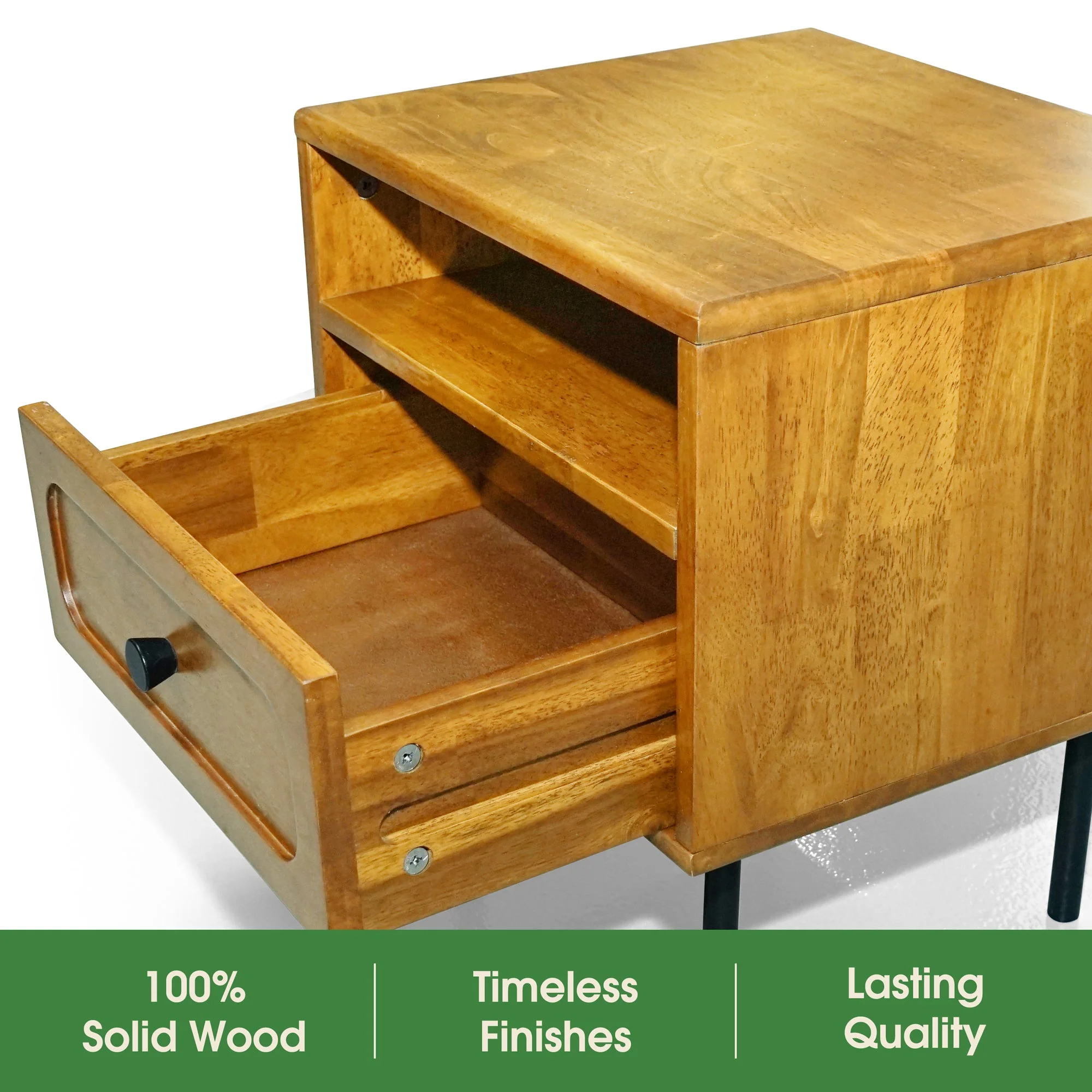Acacia Savana Mid-Century Modern Single Drawer Solid Wood Nightstand - Image 22