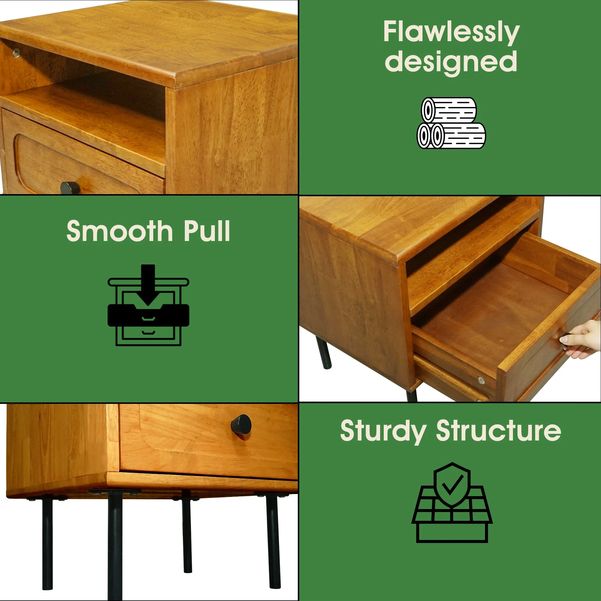 Acacia Savana Mid-Century Modern Single Drawer Solid Wood Nightstand - Image 23