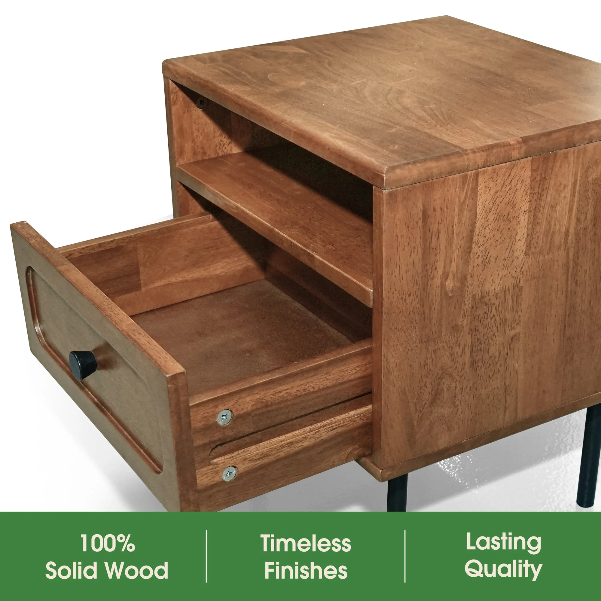 Acacia Savana Mid-Century Modern Single Drawer Solid Wood Nightstand - Image 4