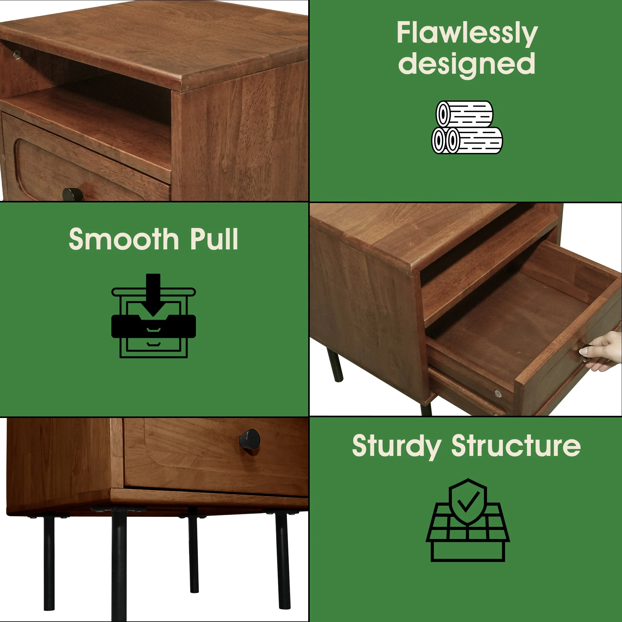 Acacia Savana Mid-Century Modern Single Drawer Solid Wood Nightstand - Image 5
