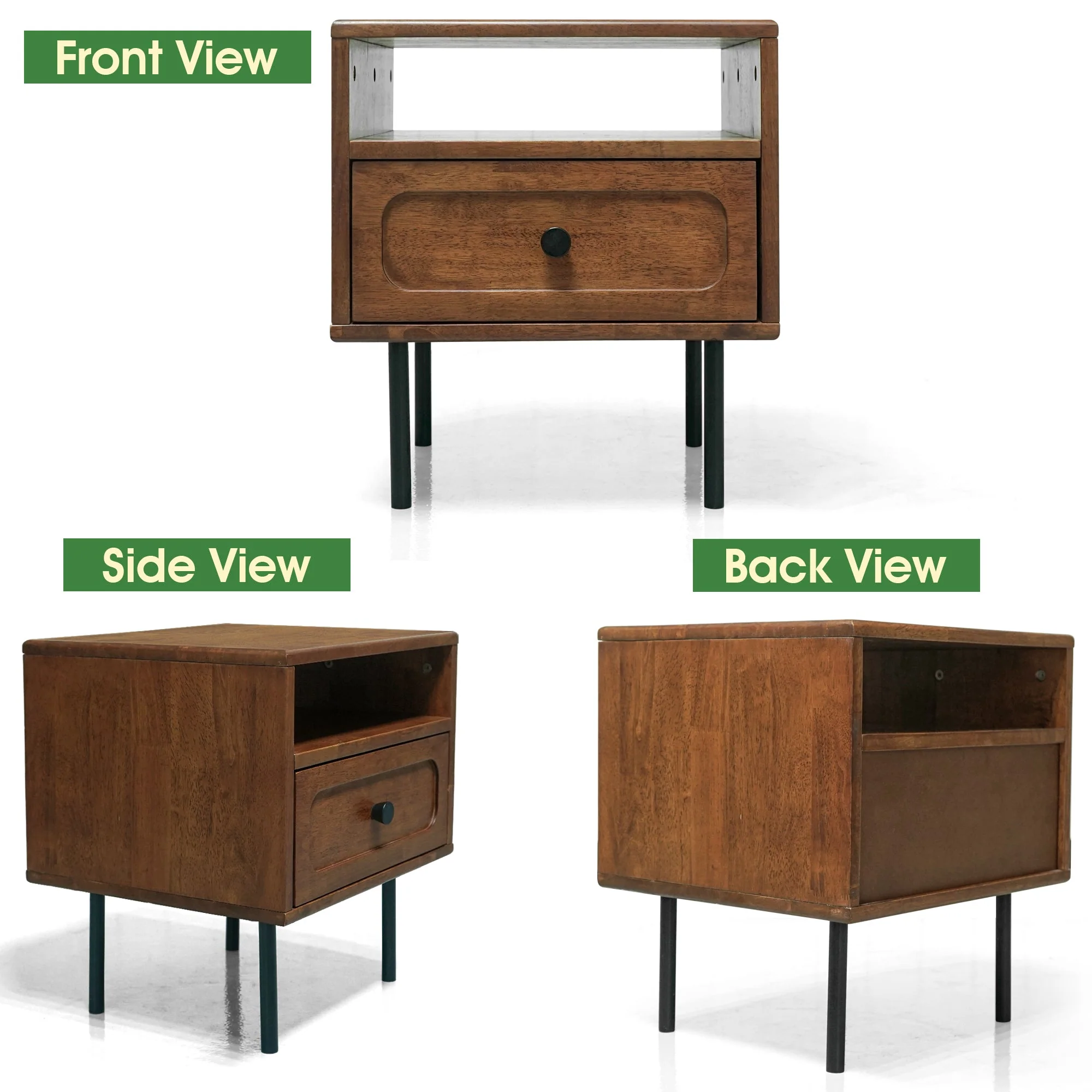 Acacia Savana Mid-Century Modern Single Drawer Solid Wood Nightstand - Image 8