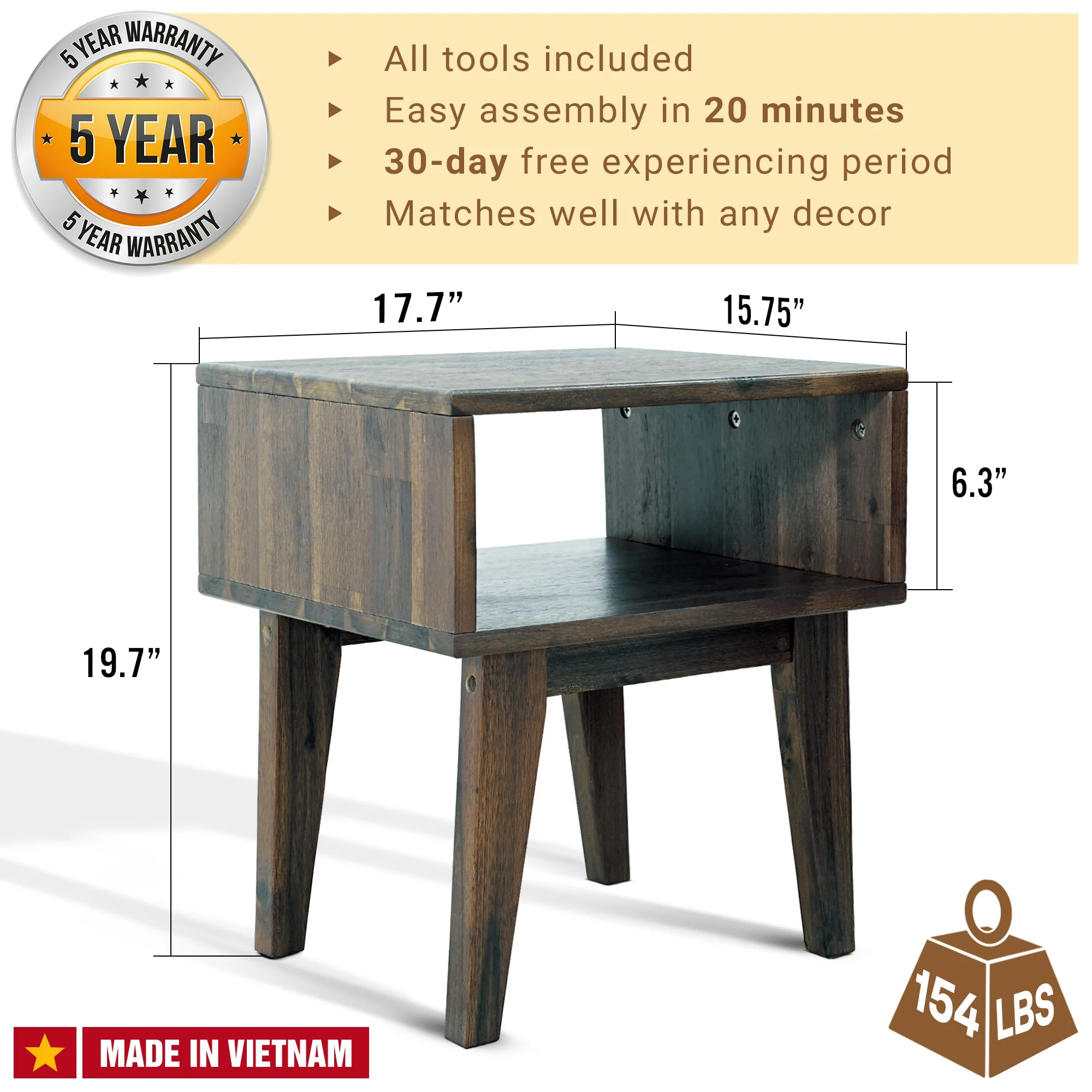Acacia Serena Solid Wood Nightstand - Elegant and Durable Bedside Storage - Image 11