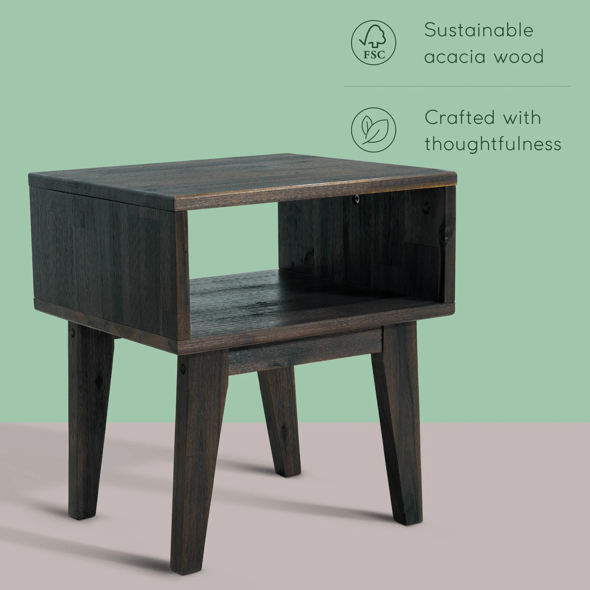 Acacia Serena Solid Wood Nightstand - Elegant and Durable Bedside Storage - Image 12