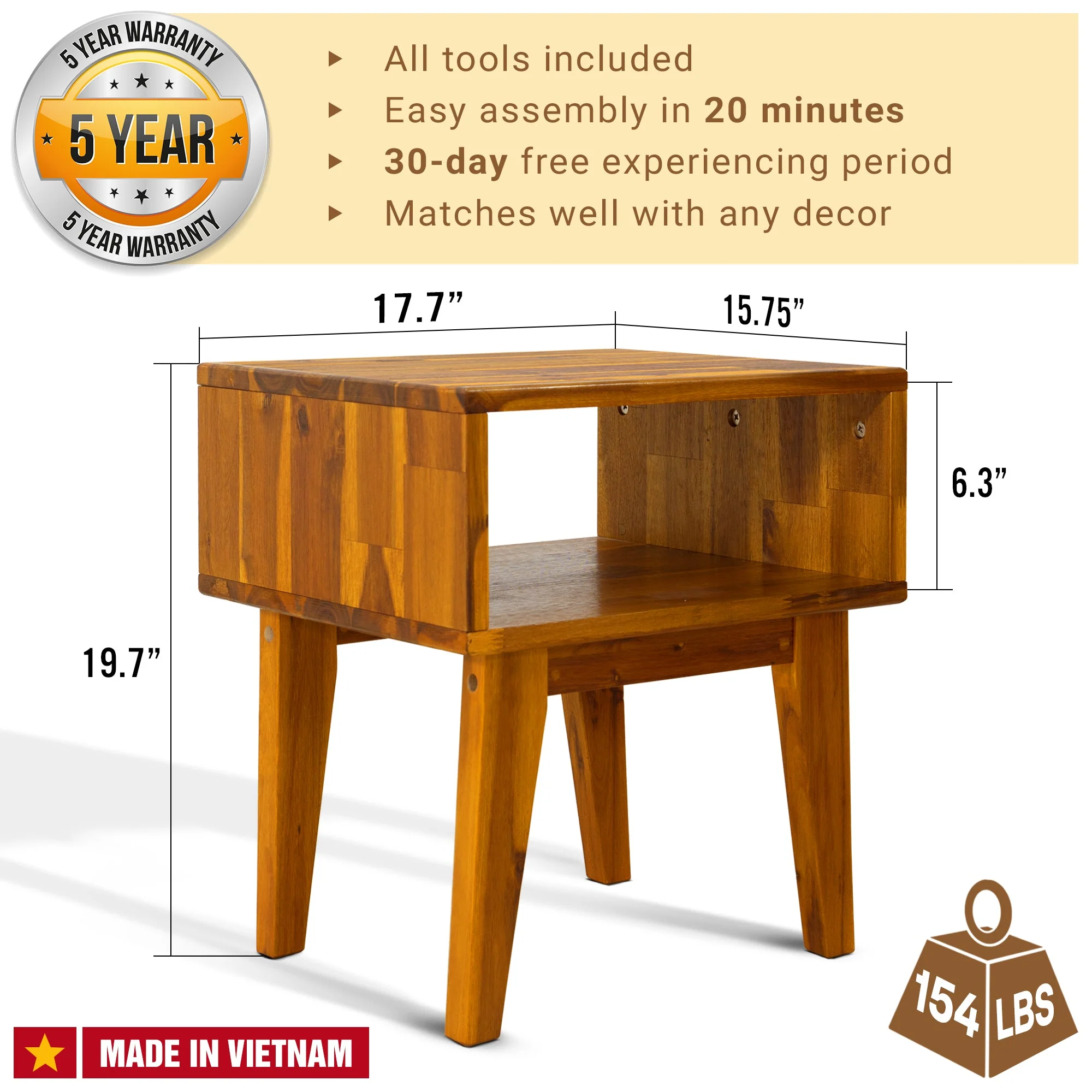 Acacia Serena Solid Wood Nightstand - Elegant and Durable Bedside Storage - Image 25