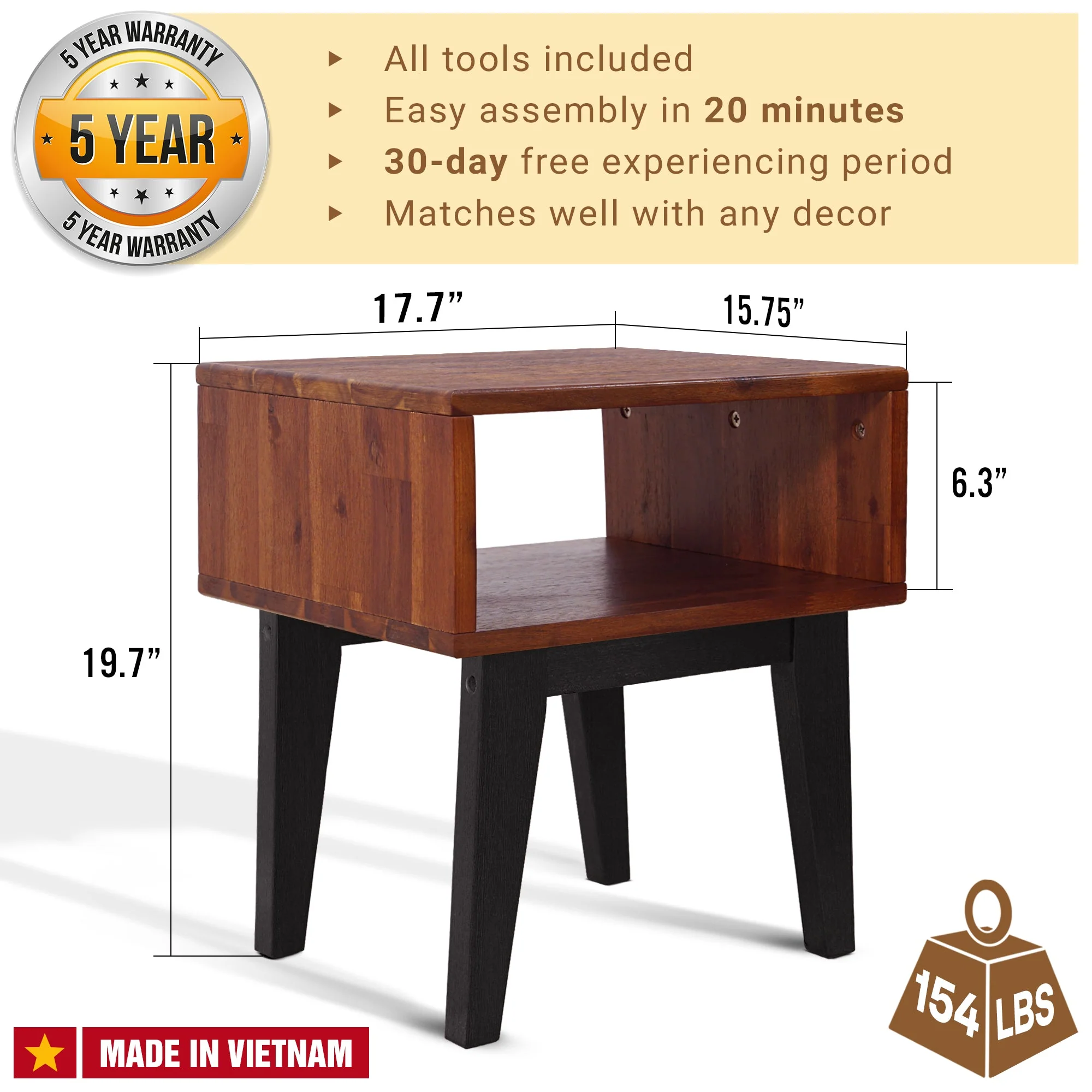 Acacia Serena Solid Wood Nightstand - Elegant and Durable Bedside Storage - Image 3