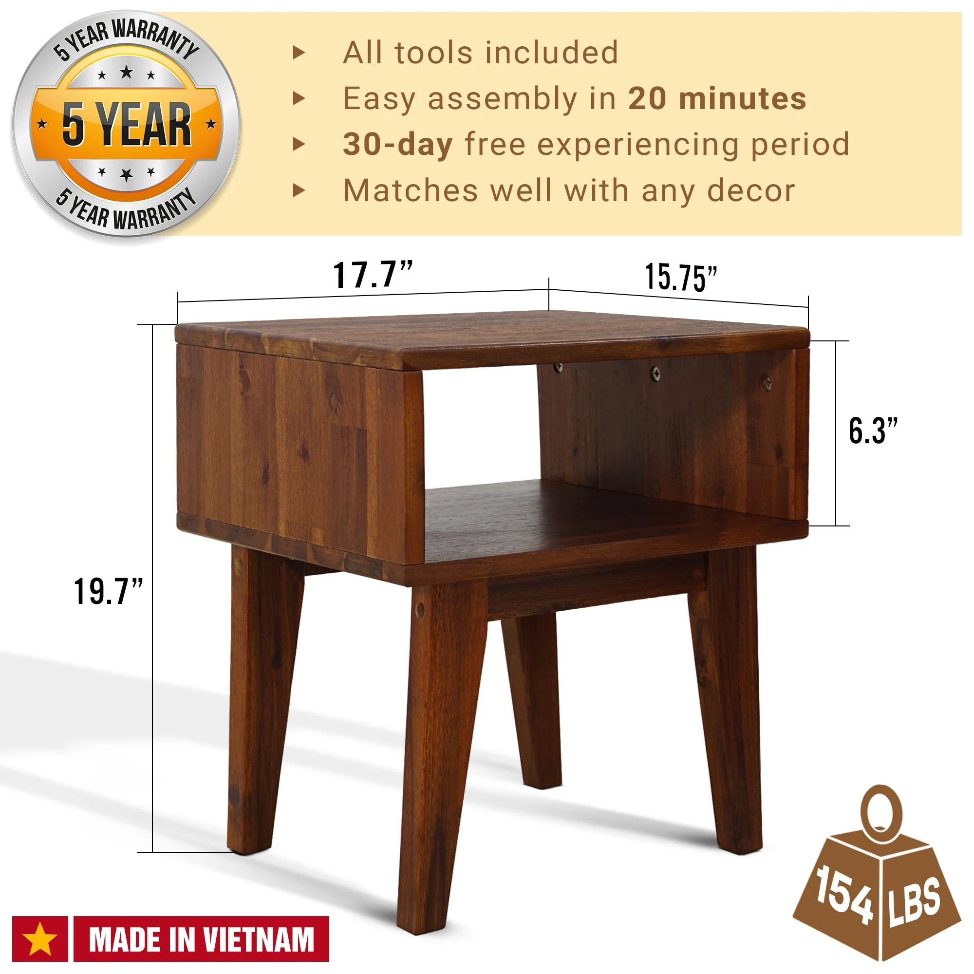Acacia Serena Solid Wood Nightstand - Elegant and Durable Bedside Storage - Image 32