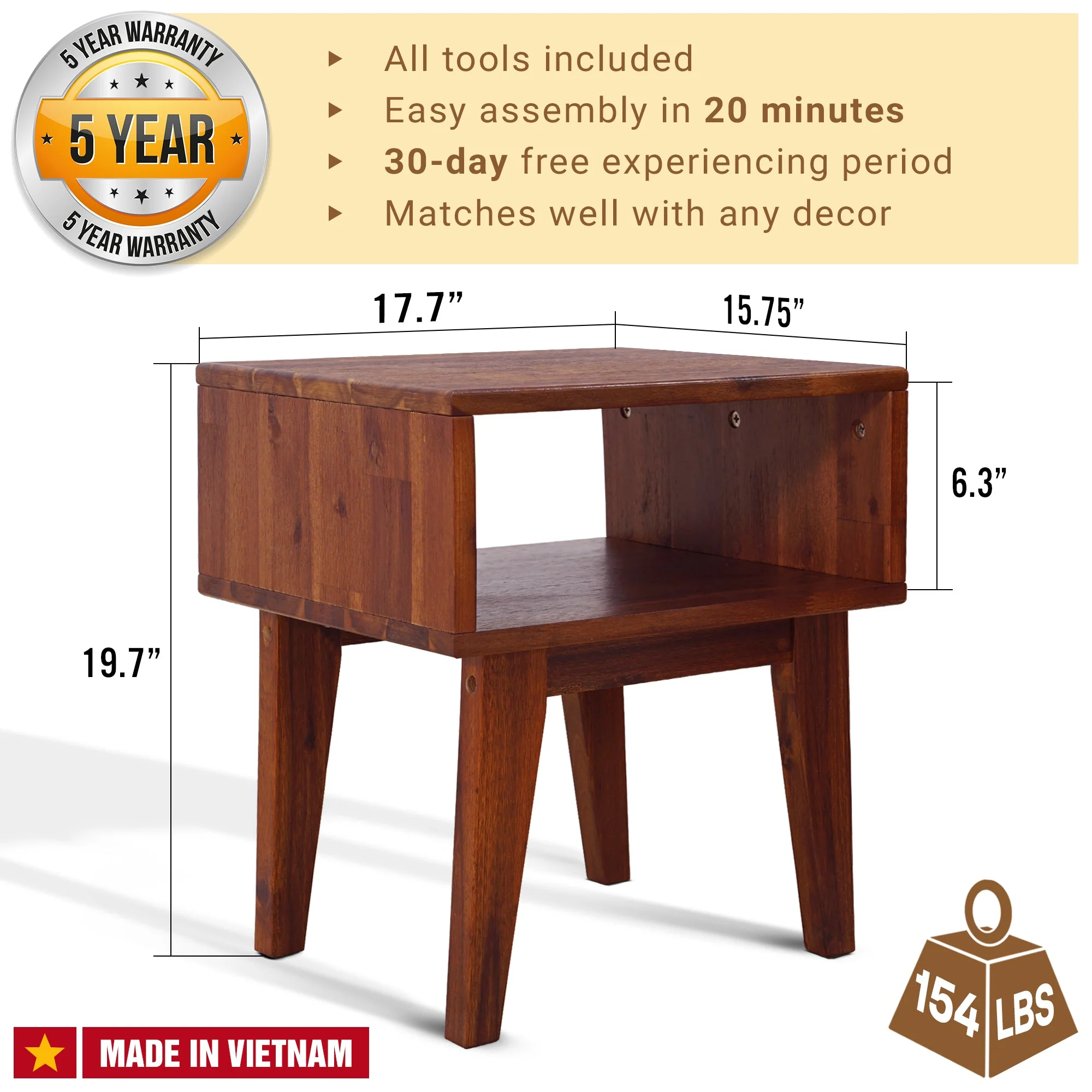 Acacia Serena Solid Wood Nightstand - Elegant and Durable Bedside Storage - Image 39