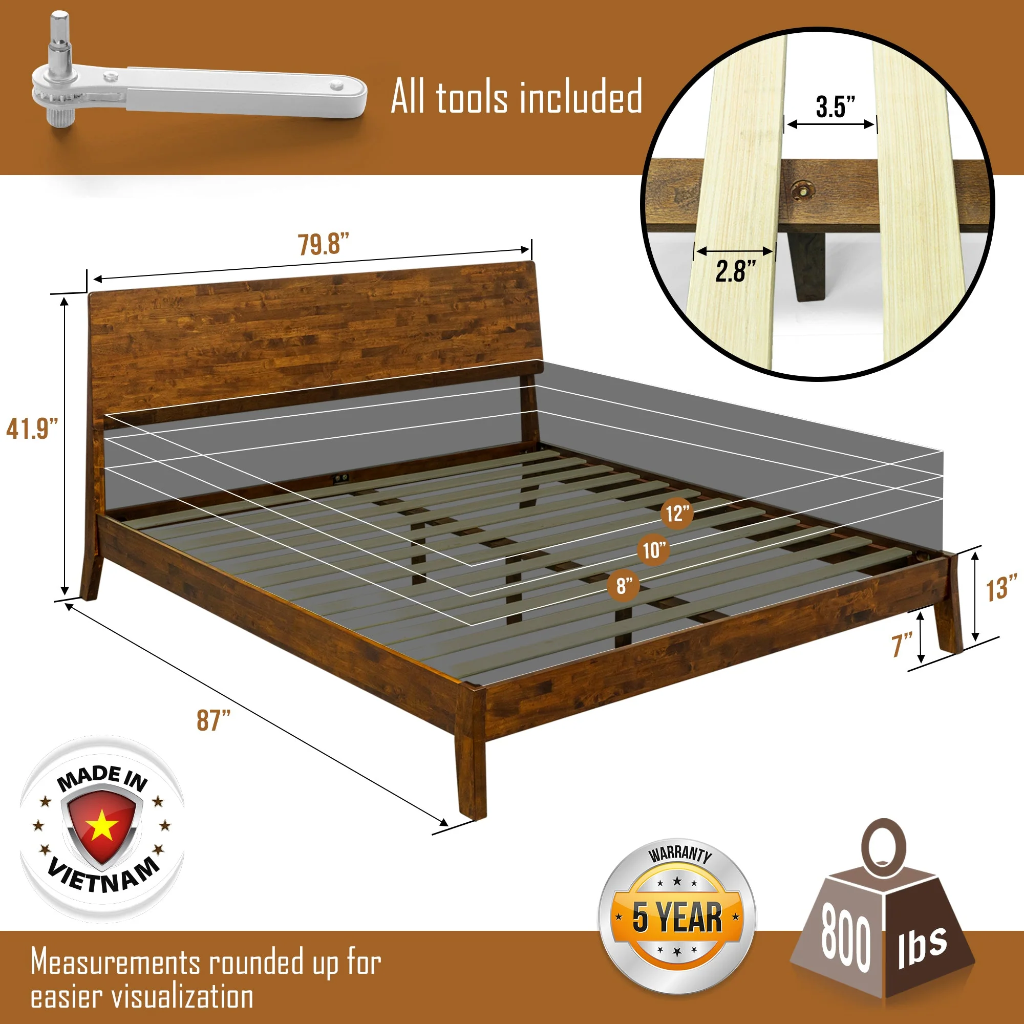 Acacia Serenity Deluxe Wood Platform Bed Frame - Elegant and Durable Design - Image 12