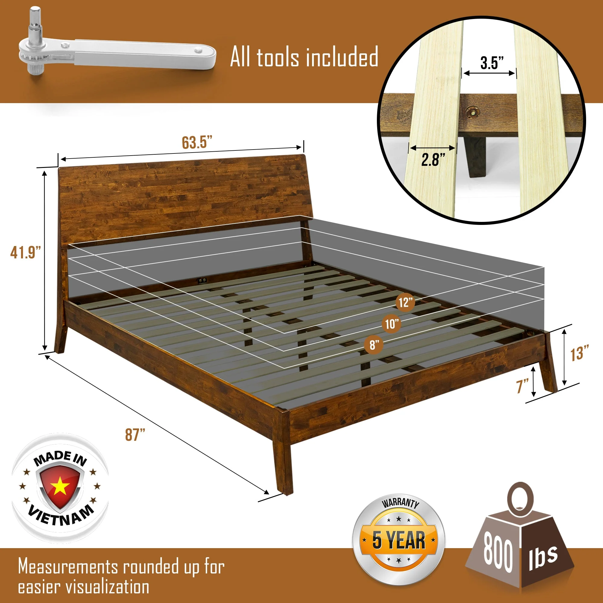 Acacia Serenity Deluxe Wood Platform Bed Frame - Elegant and Durable Design - Image 13