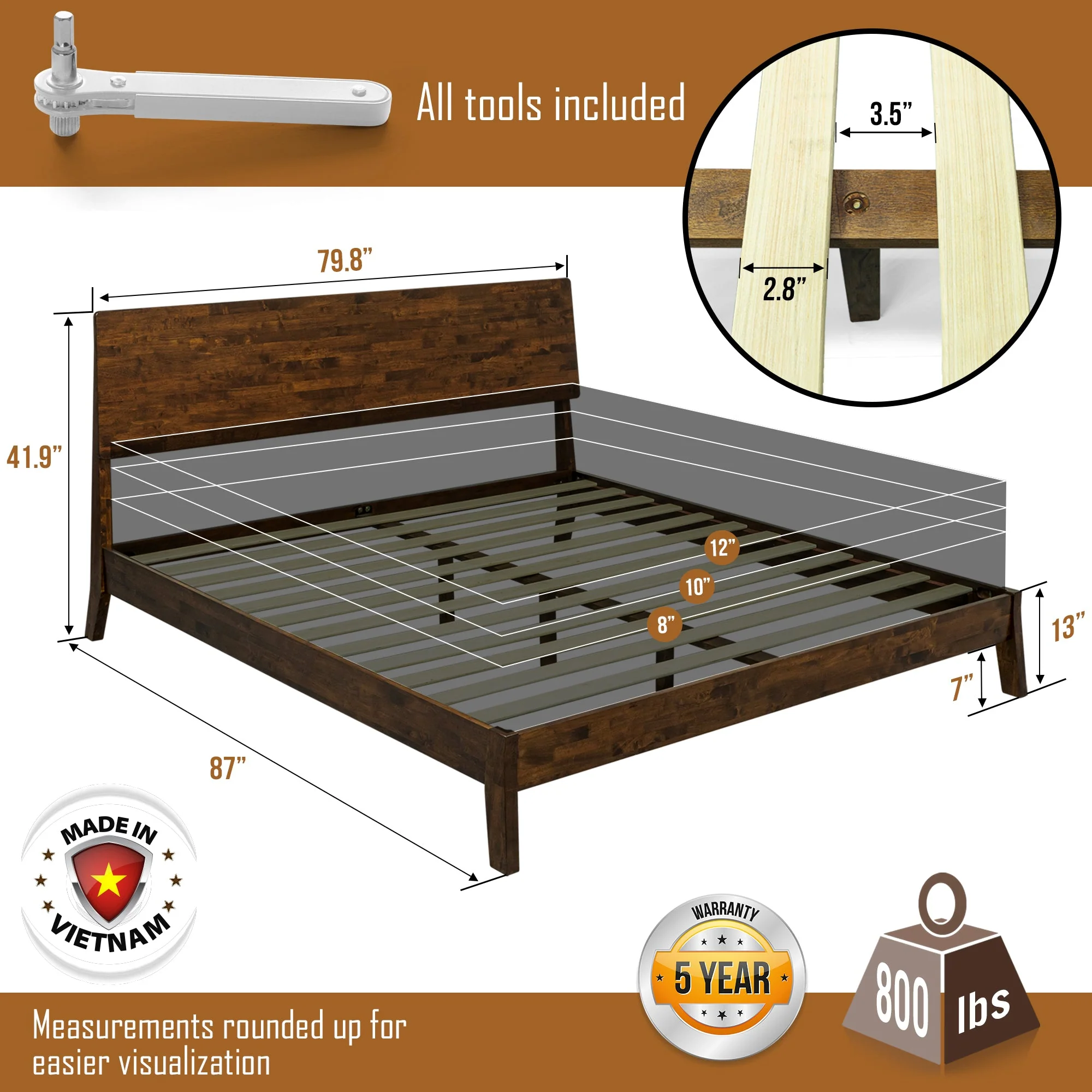 Acacia Serenity Deluxe Wood Platform Bed Frame - Elegant and Durable Design - Image 3