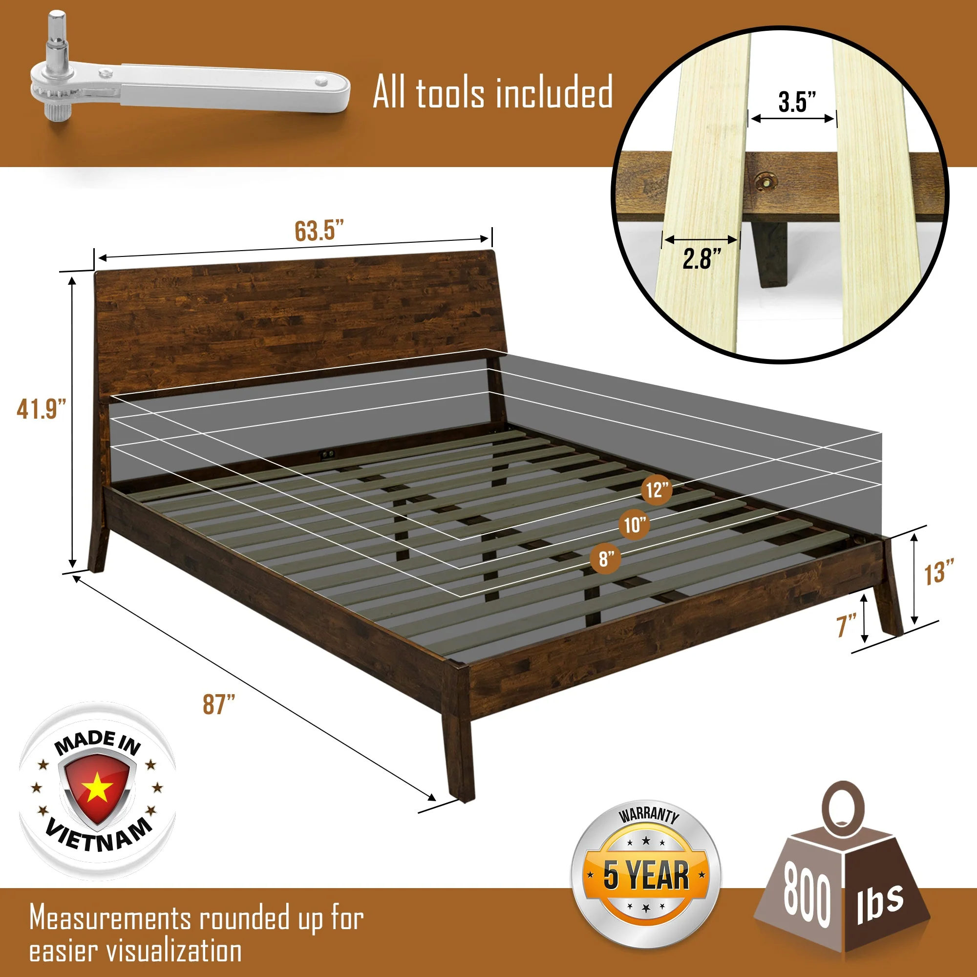 Acacia Serenity Deluxe Wood Platform Bed Frame - Elegant and Durable Design - Image 4