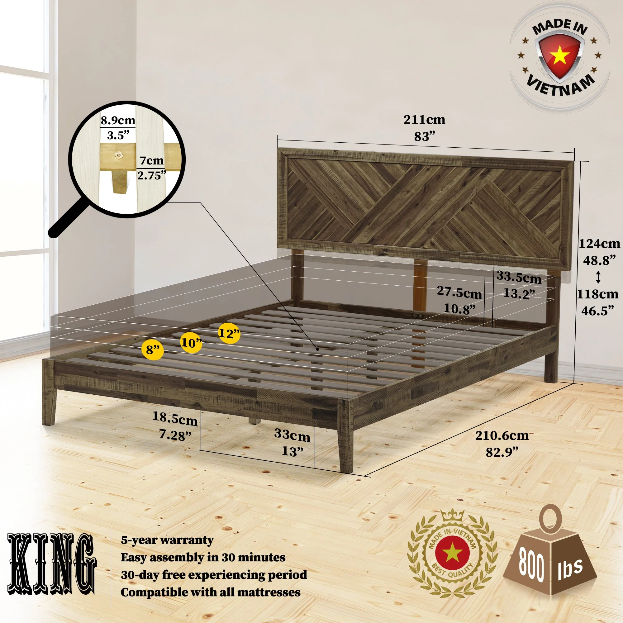 Acacia Sierra Deluxe Solid Wood Bed Frame - Image 13