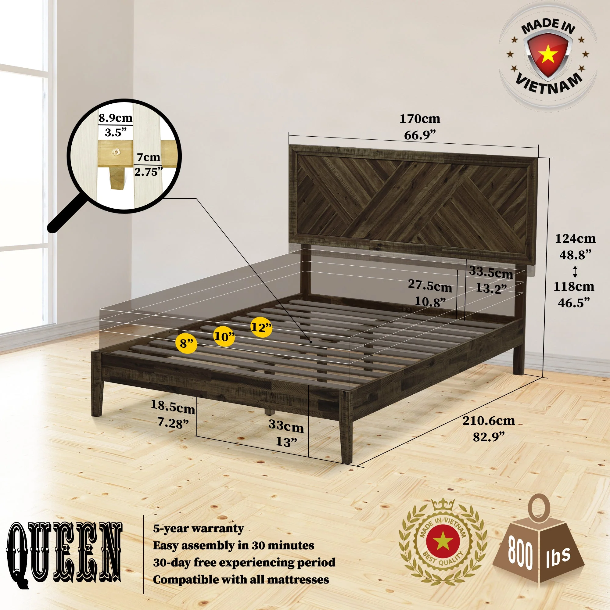 Acacia Sierra Deluxe Solid Wood Bed Frame - Image 14