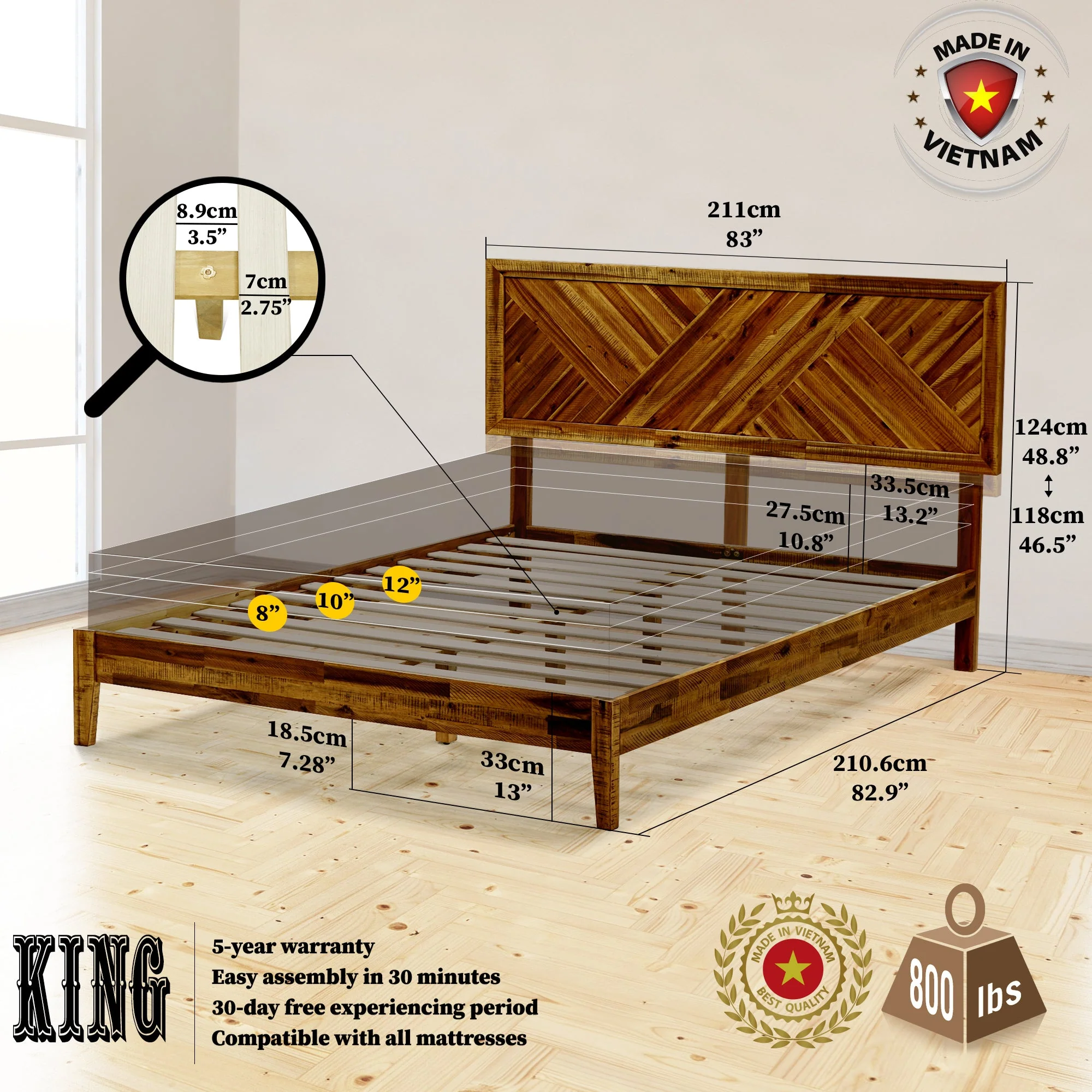 Acacia Sierra Deluxe Solid Wood Bed Frame - Image 23