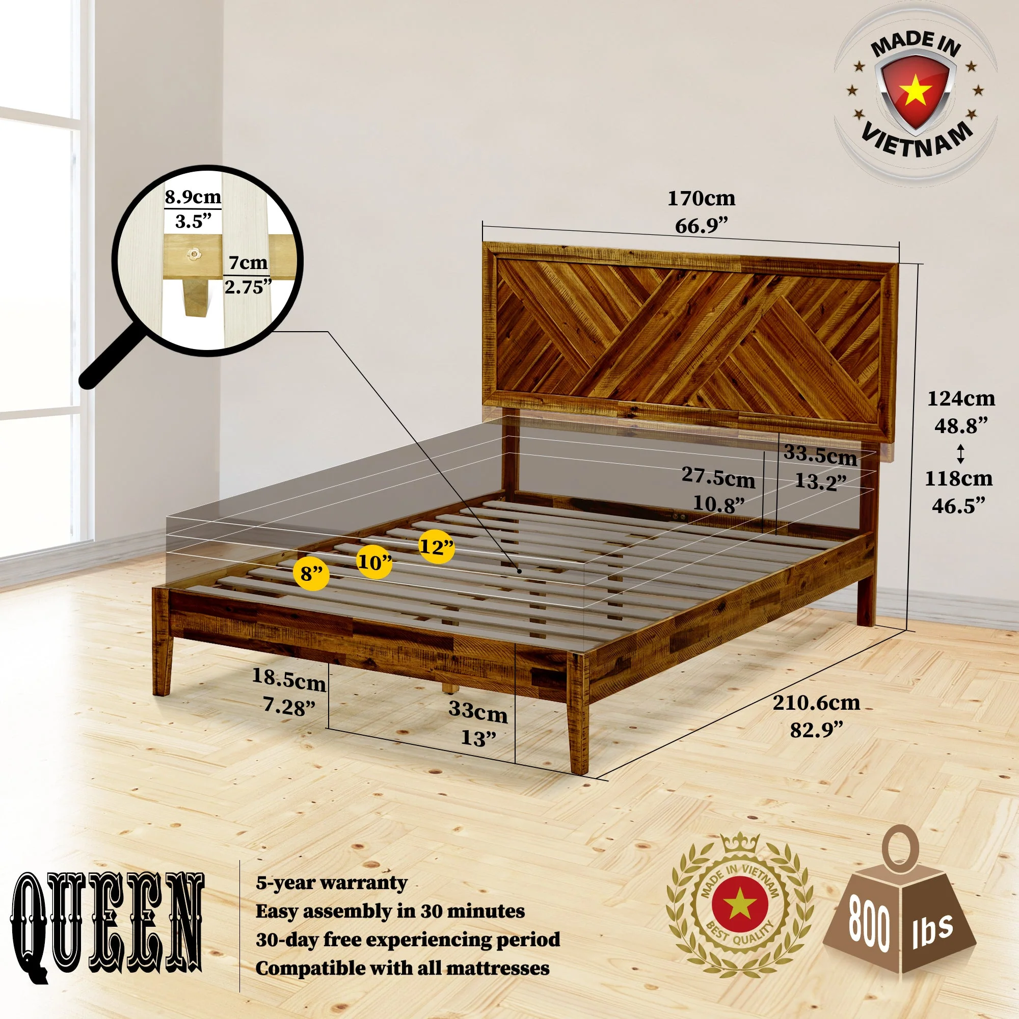 Acacia Sierra Deluxe Solid Wood Bed Frame - Image 24
