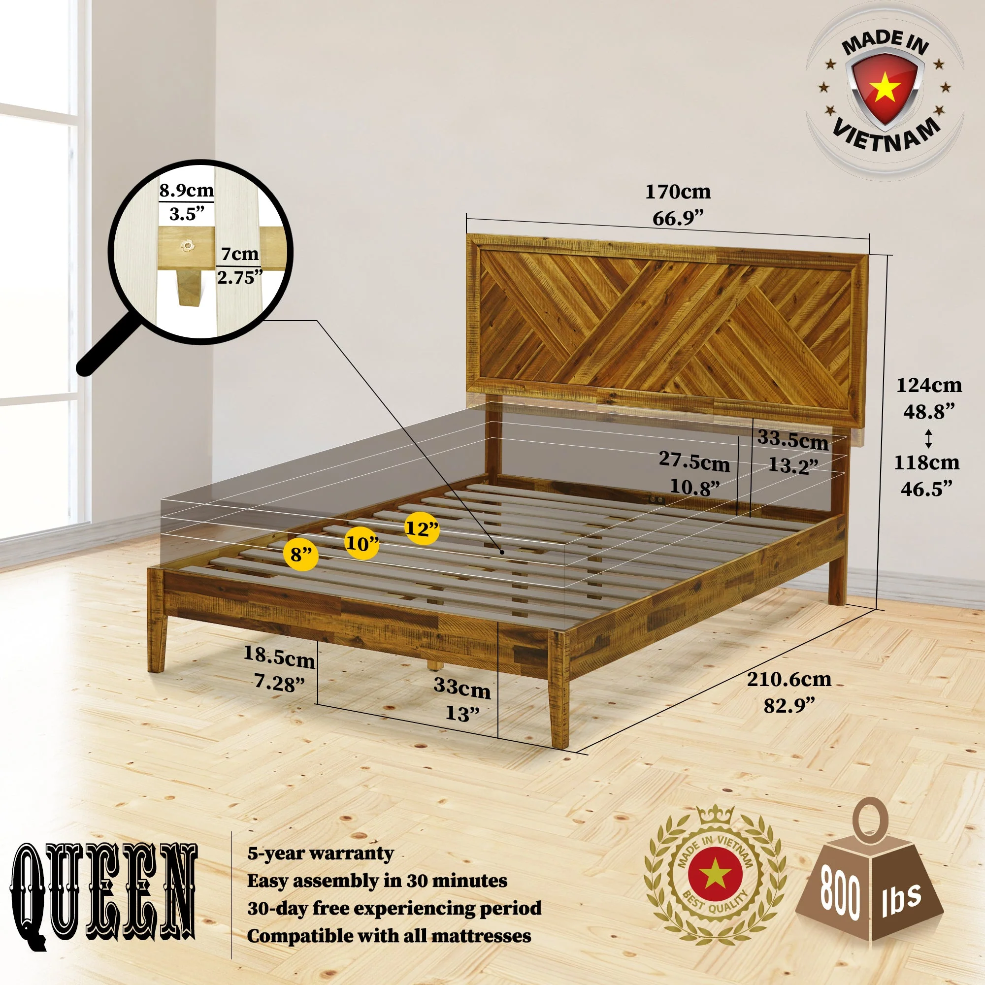 Acacia Sierra Deluxe Solid Wood Bed Frame - Image 4